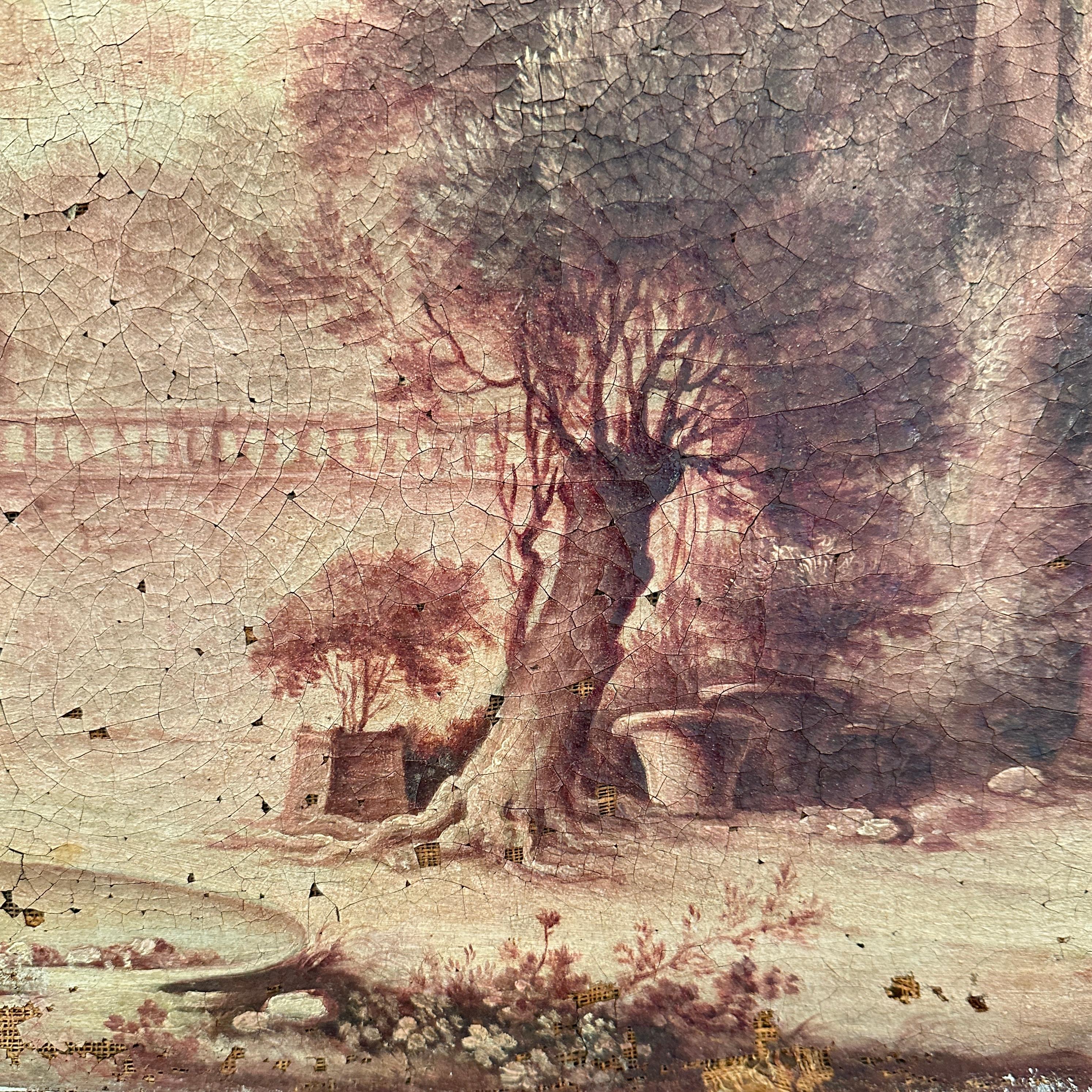 Hand-Painted 19th Century French Oil Painting, Woods with Greek Temple, Hubert Robert, 1802