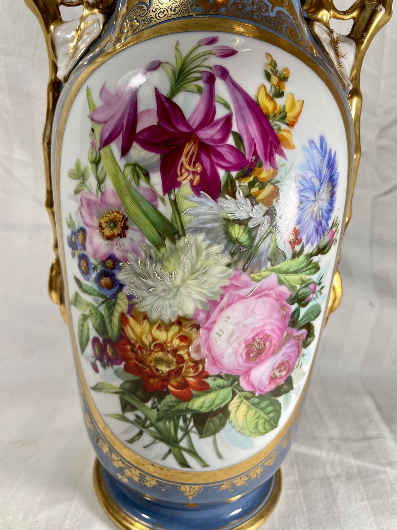 Hand-Painted 19th Century French Old Paris Double Handled Porcelain Vase