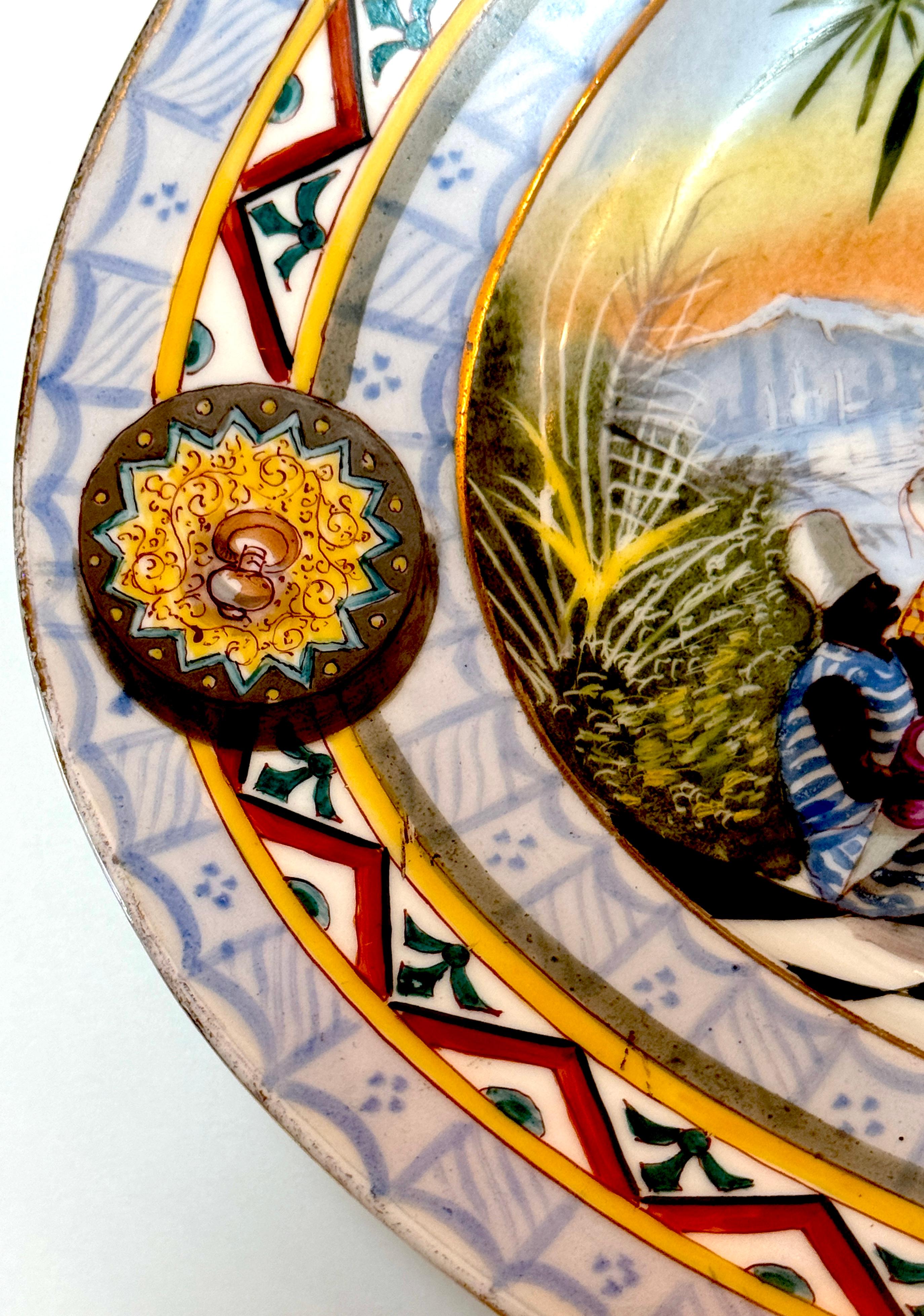 19th Century French Old Paris Orientalist Harem Interior Platter 12