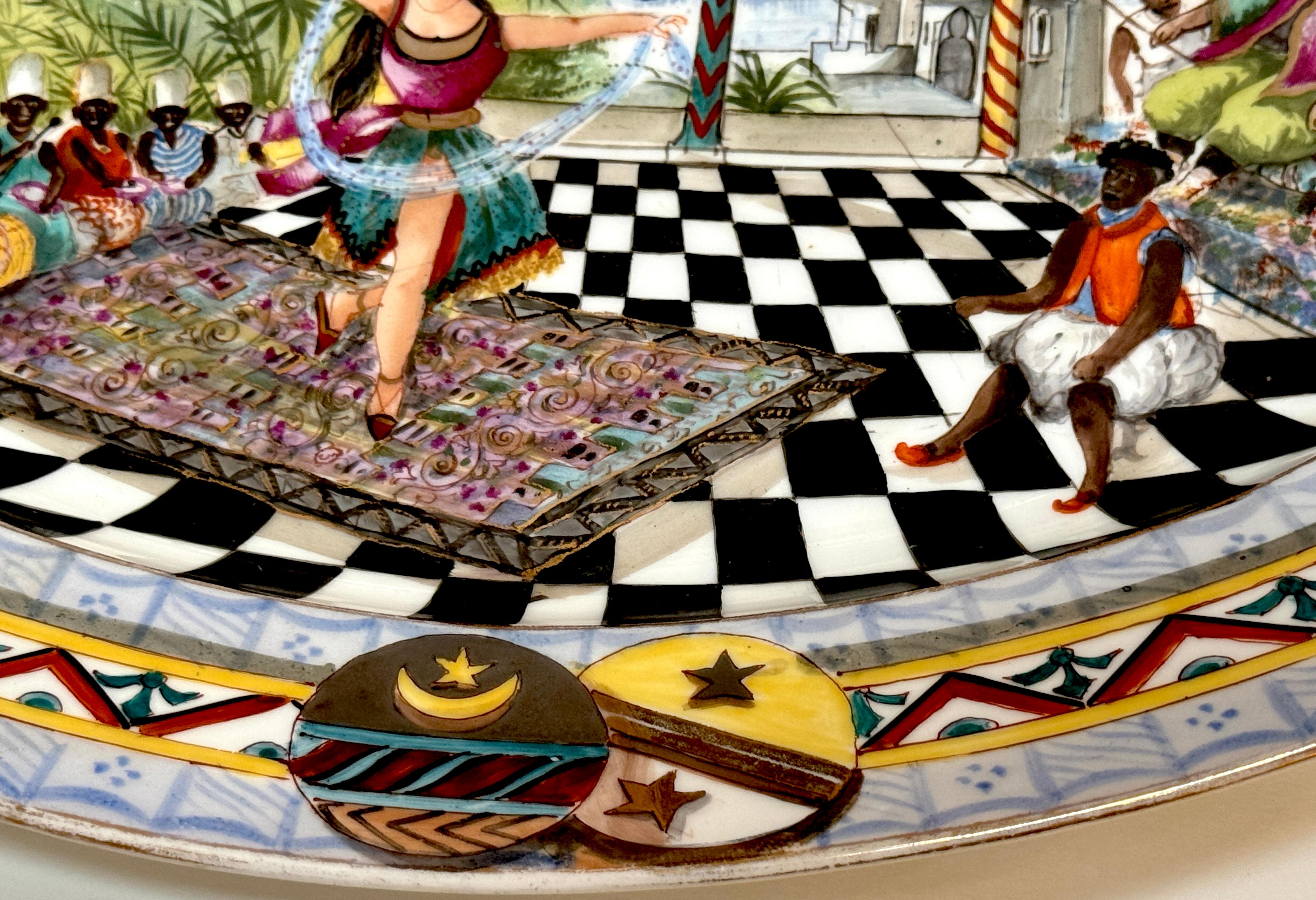 19th Century French Old Paris Orientalist Harem Interior Platter 14