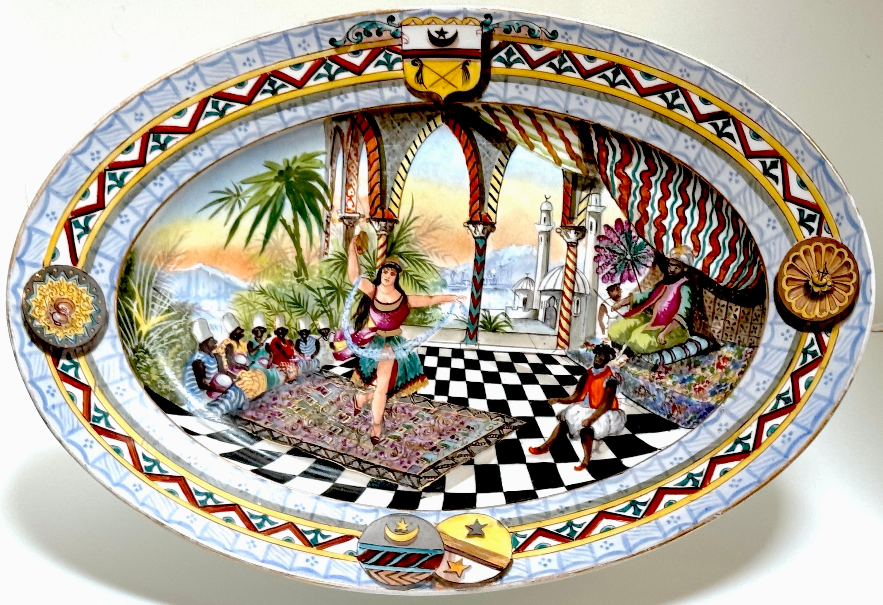 19th Century French Old Paris Orientalist Harem Interior Platter 
France, circa 1875

This 19th-century French Old Paris Orientalist Harem Interior Platter is a rare and exquisite piece from around 1875, of the finest craftsmanship of the Old Paris