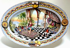 19th Century French Old Paris Orientalist Harem Interior Platter