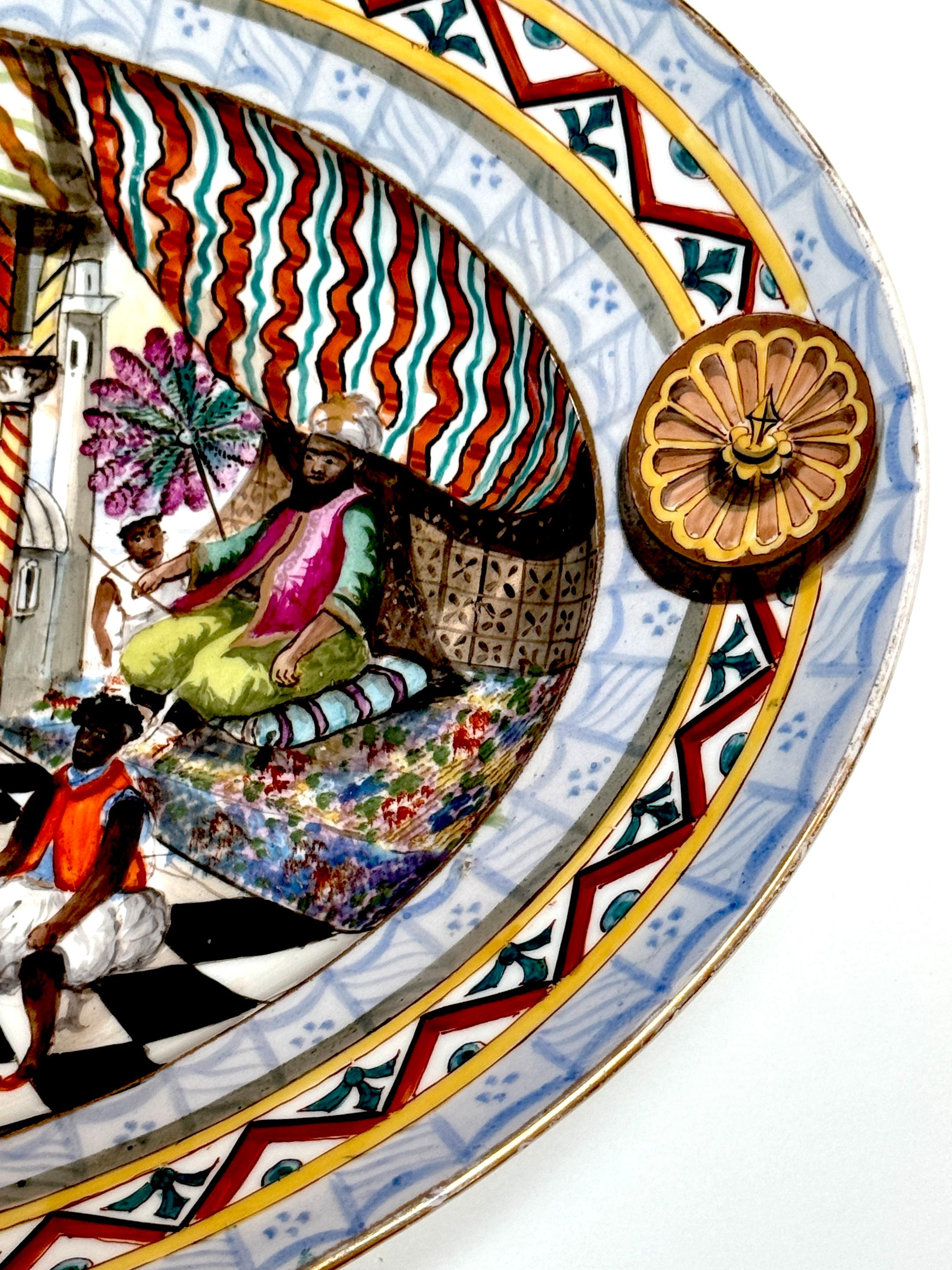 19th Century French Old Paris Orientalist Harem Interior Platter 4