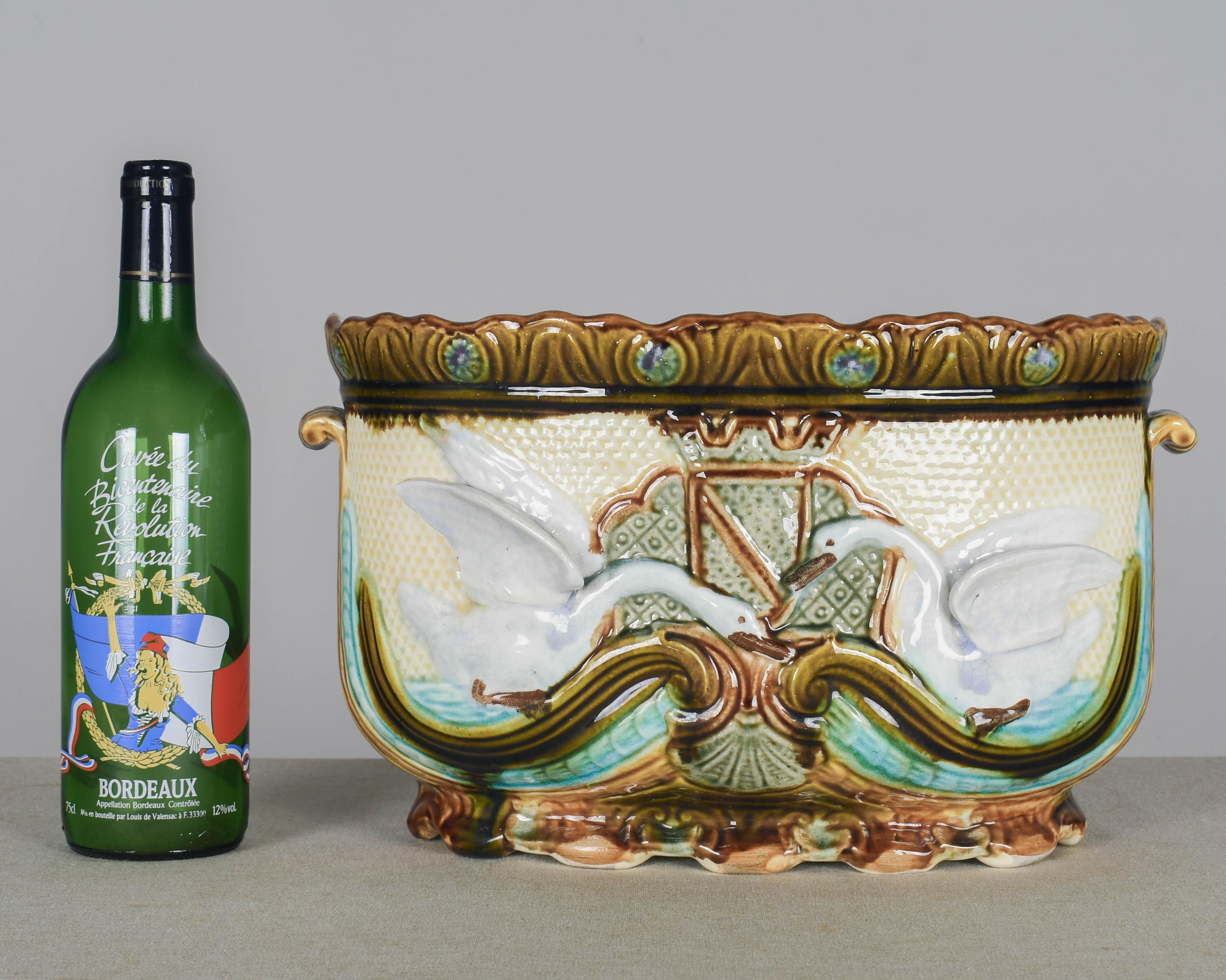 Beaux Arts 19th Century French Onnaing Barbotine Jardiniere For Sale