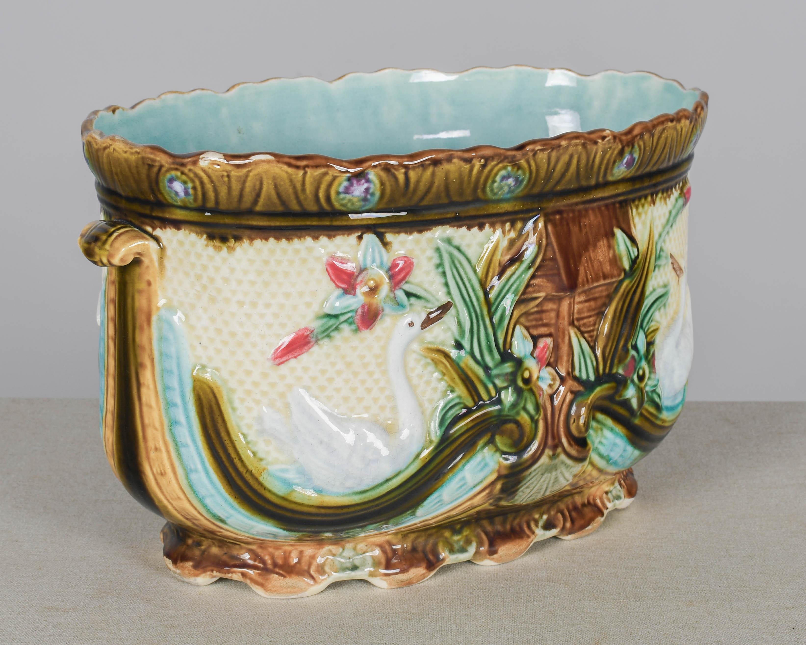 19th Century French Onnaing Barbotine Jardiniere In Good Condition For Sale In Winter Park, FL