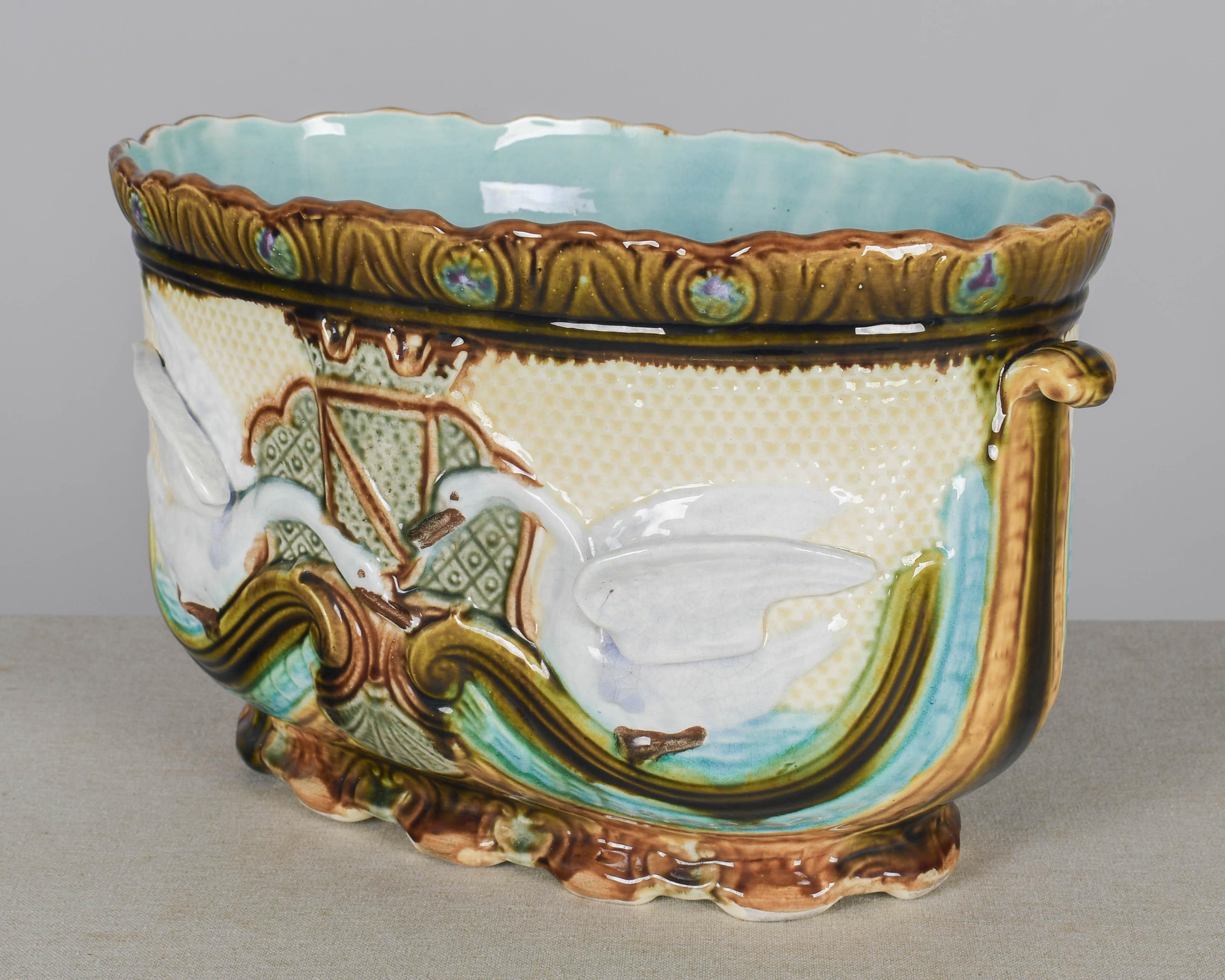 19th Century French Onnaing Barbotine Jardiniere For Sale 1