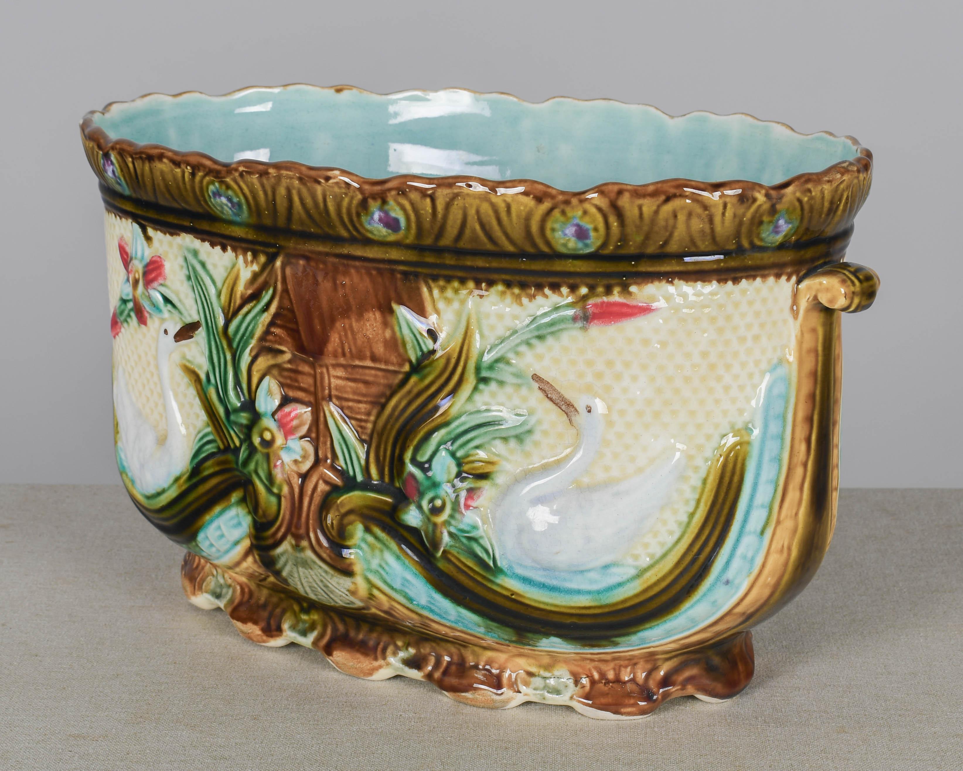 19th Century French Onnaing Barbotine Jardiniere For Sale 2