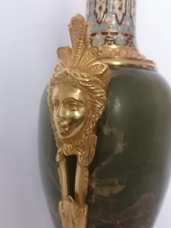 19th Century French Onyx and Champleve Lamp