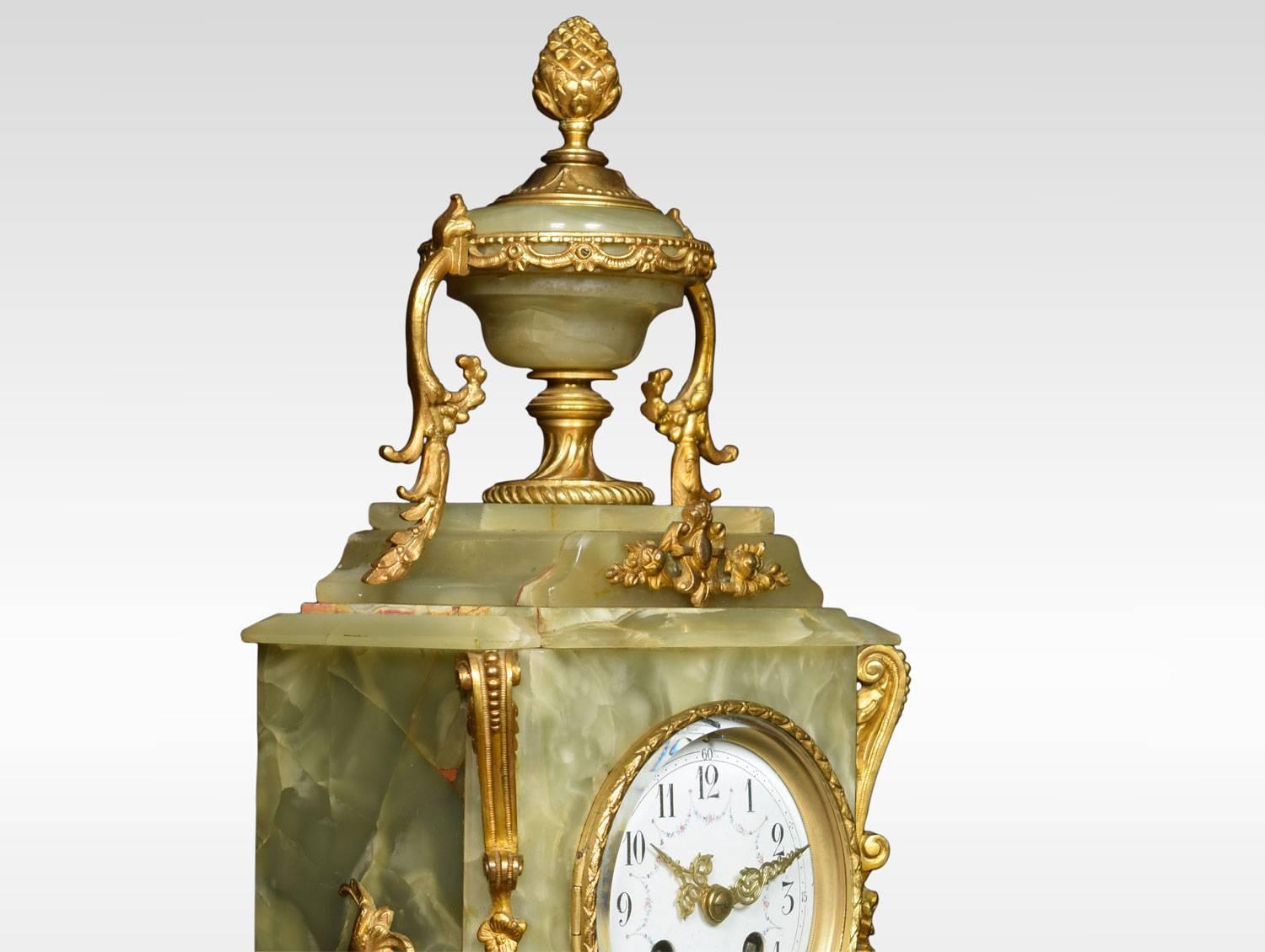 19th Century French Onyx and Gilt Metal Clock Set 1