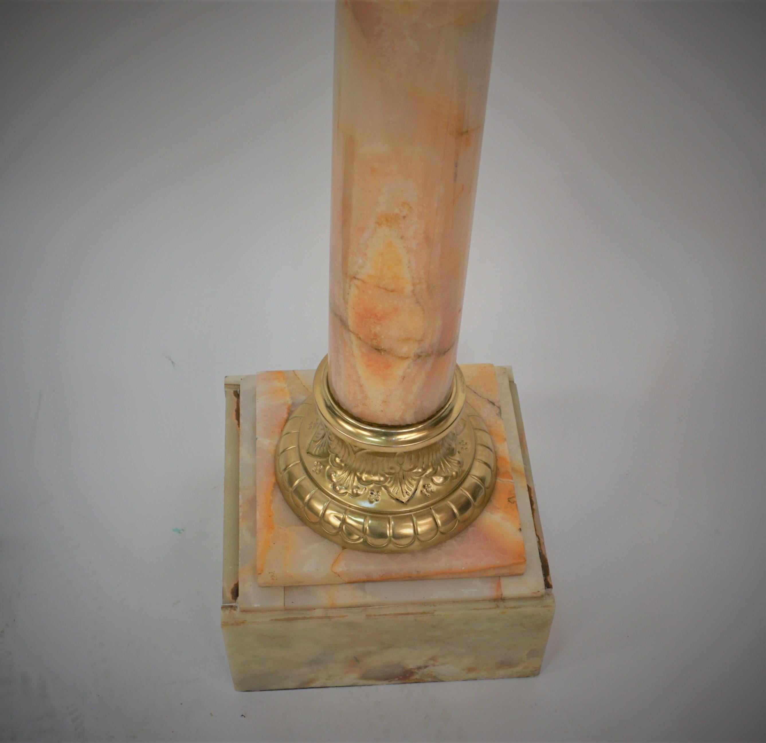 French 19th century onyx and bronze square top and bottom with round center pedestal/column wit revolving top. 