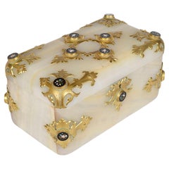 19th Century French onyx + ormolu jewellery casket.