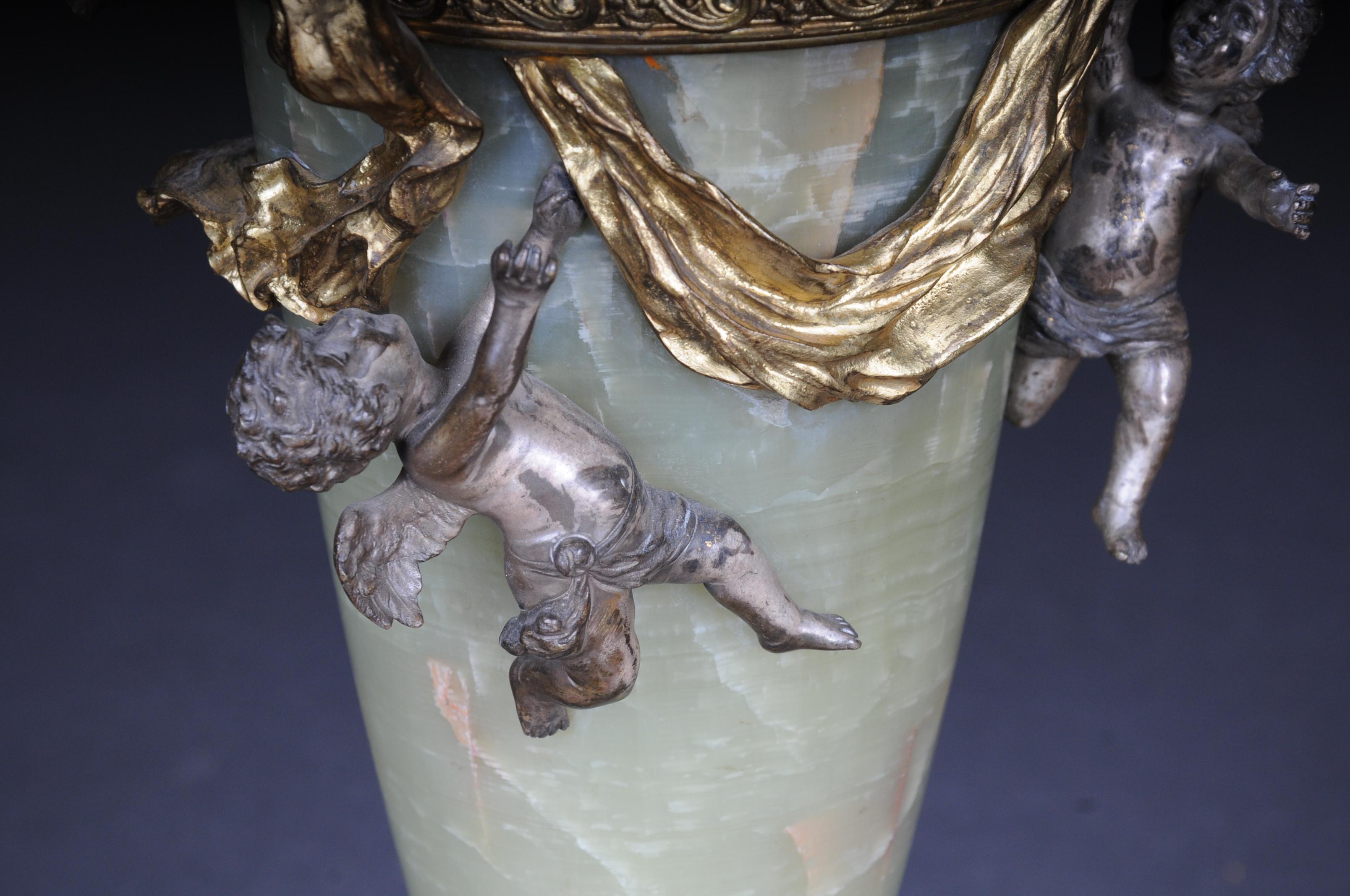 Ottone Brocca/Vaso in onice francese del XIX secolo, bronzo argentato Napoleone III in vendita