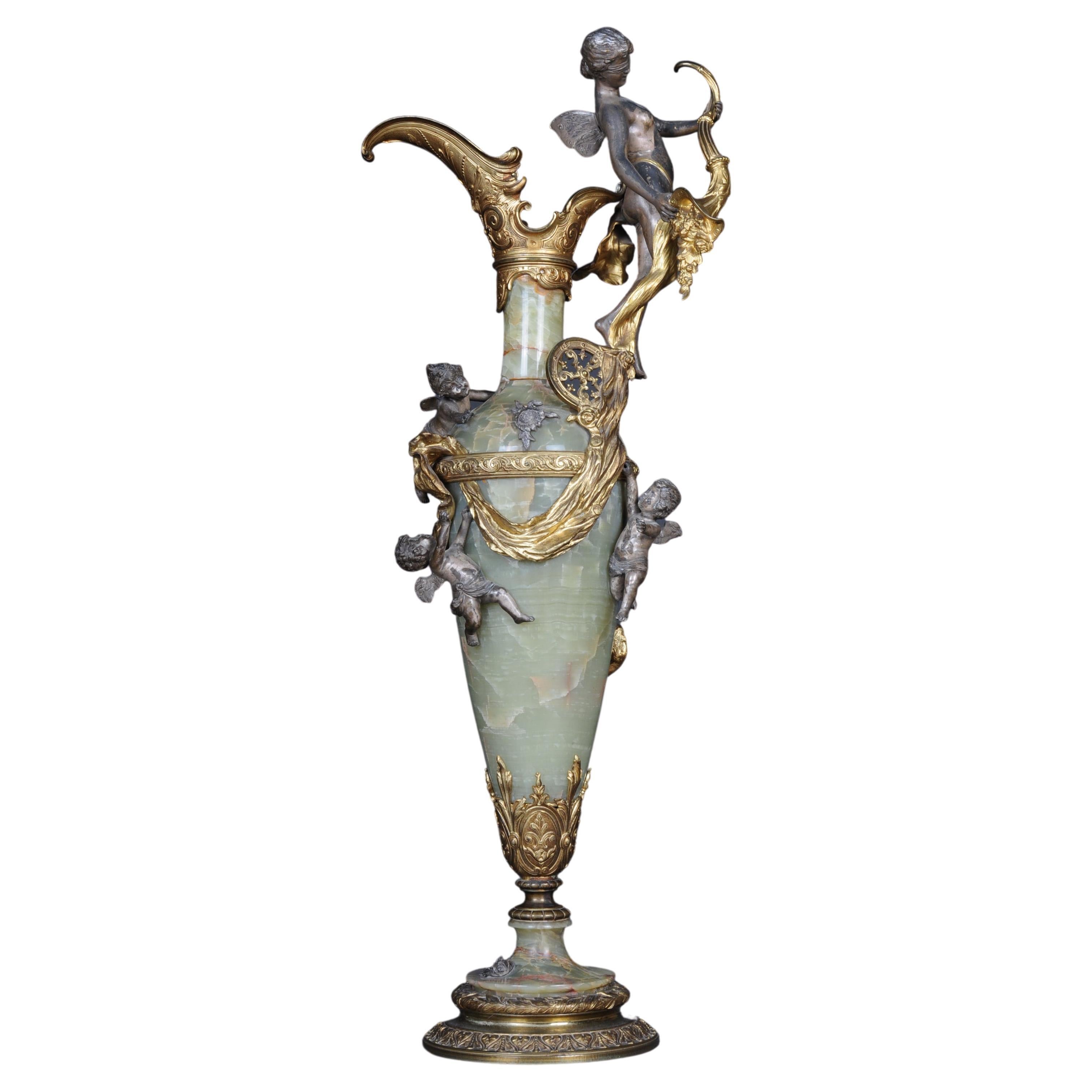 19th Century French Onyx Pomp Jug/Vase Bronze Silvered Napoleon III For Sale