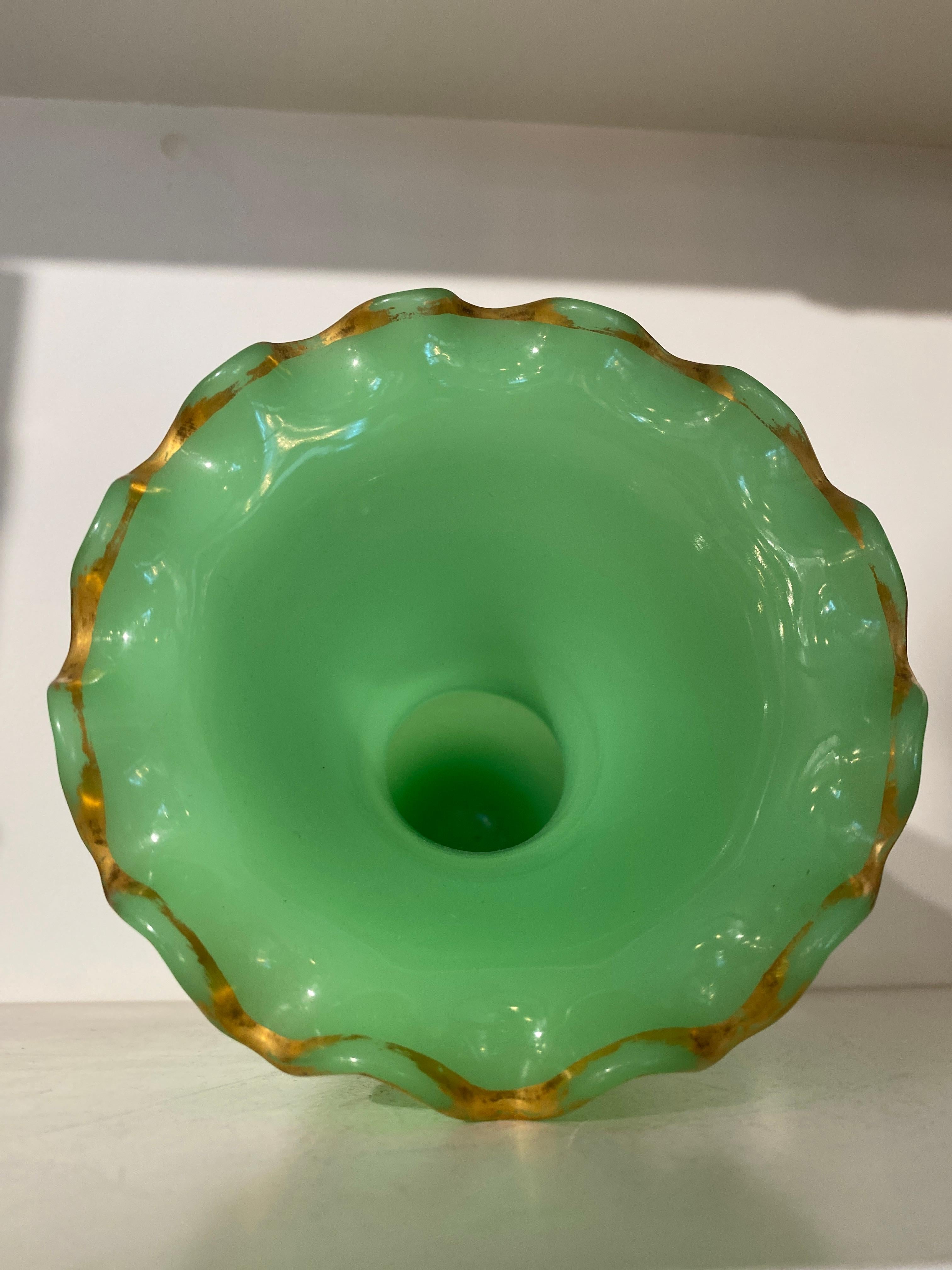 Gilt 19th Century French Opaline Uranium Glass Vase For Sale