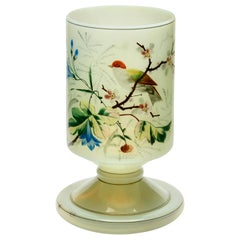 19th Century French Opaline Vase with Hand Painted Bird and Floral Decorations