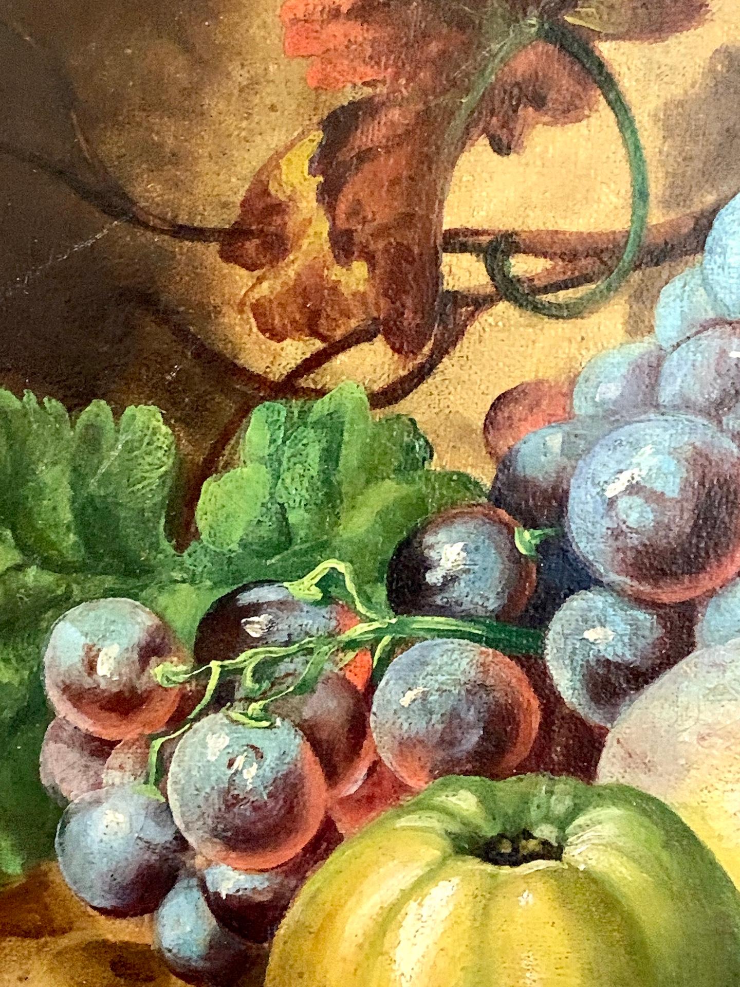 Siglo XIX Bodegón francés o flamenco de frutas, marco original - Painting Victoriano de 19th century French or Flemish school
