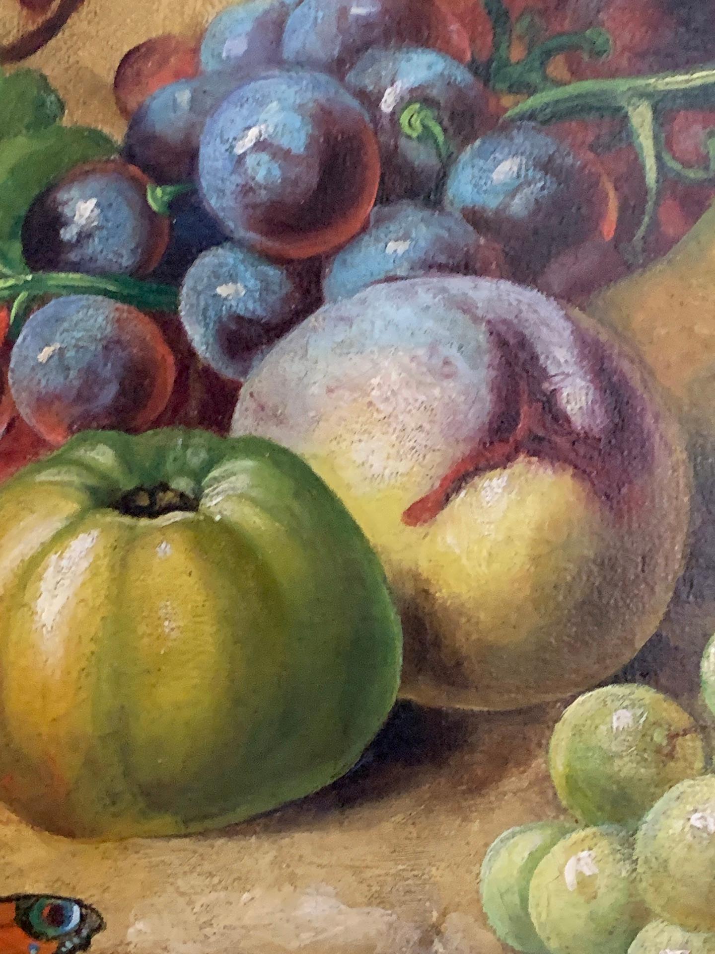 Very High quality French or Flemish still life of fruit. 

Framed in its original 19th-century hand-made counted corner frame the painting is a wonderful example of a late 19th-century fruit painting. 

This sort of painting would have been painted