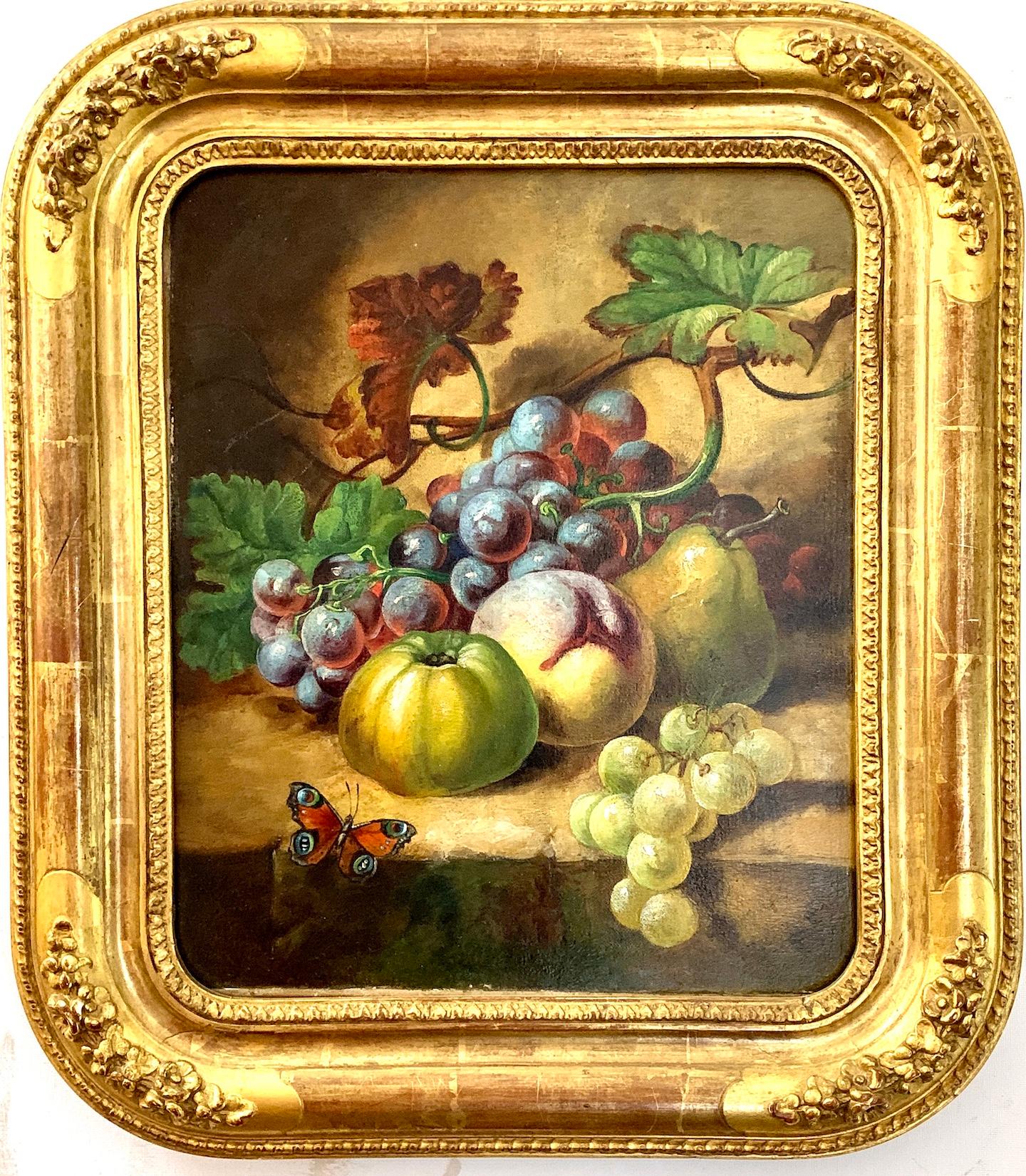 19th century French or Flemish school Still-Life Painting - 19th century French or Flemish Still life of fruit, original frame