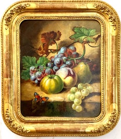 19th century French or Flemish Still life of fruit, original frame