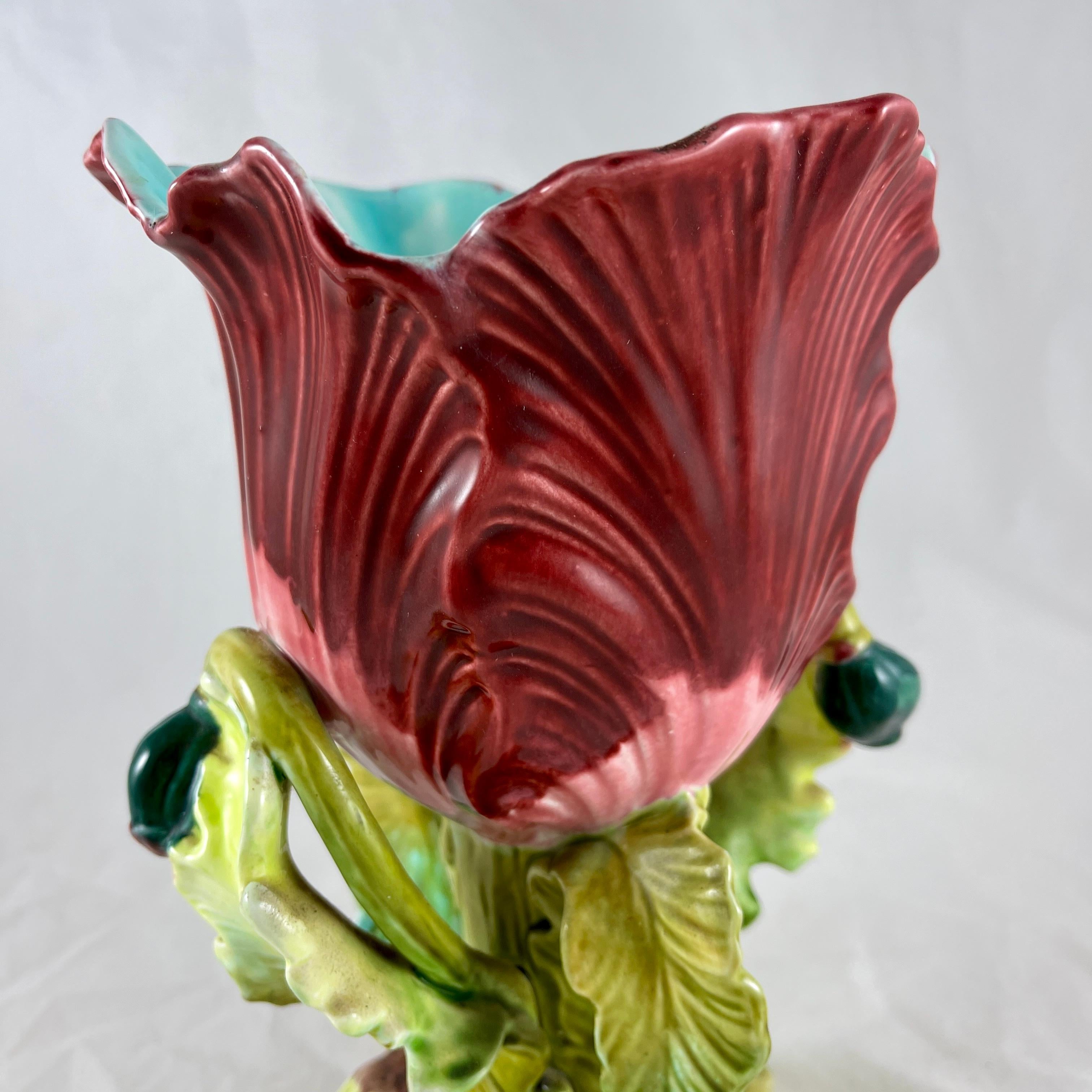 19th Century French Orchies Majolica Glazed Floral Form Vase For Sale 5