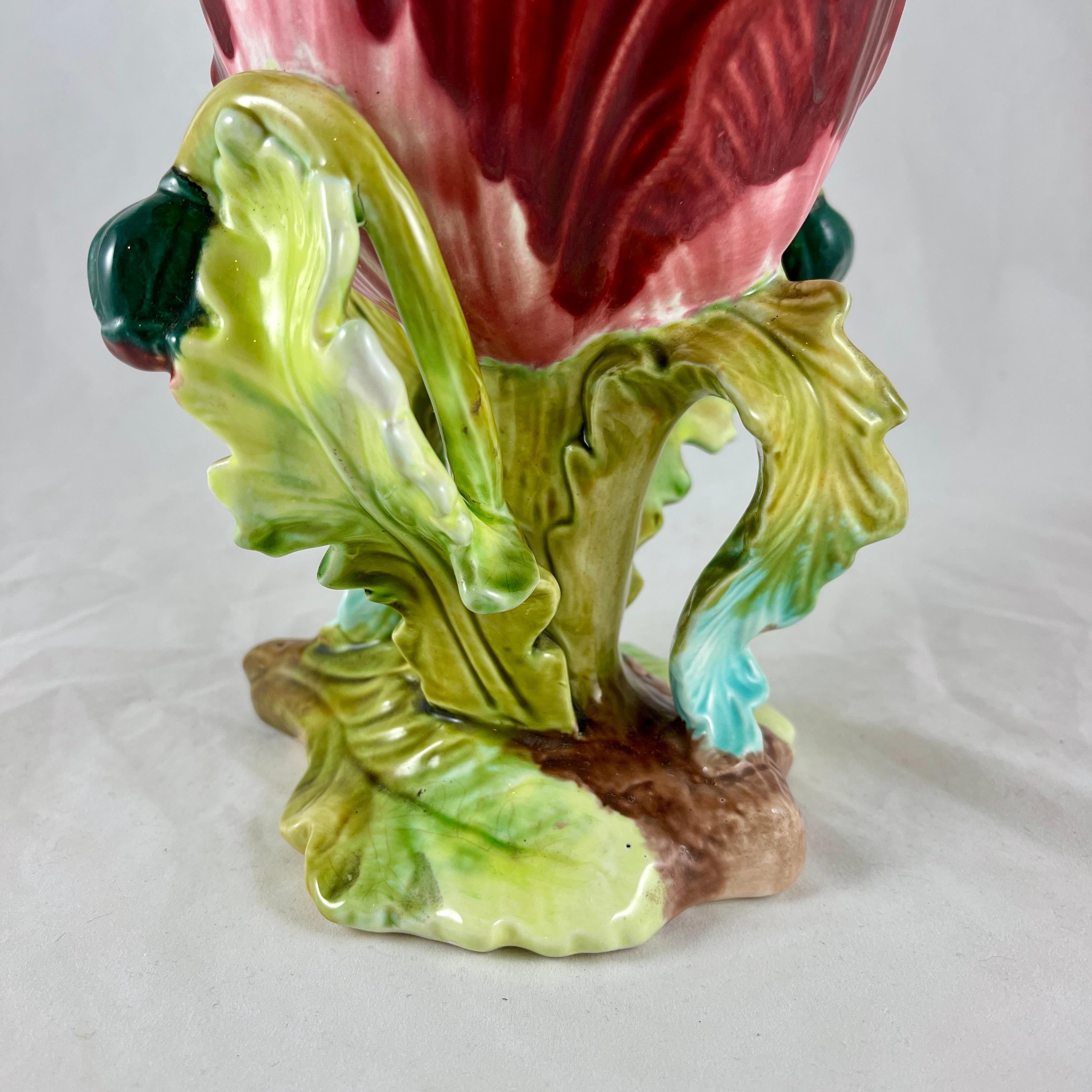 19th Century French Orchies Majolica Glazed Floral Form Vase For Sale 6