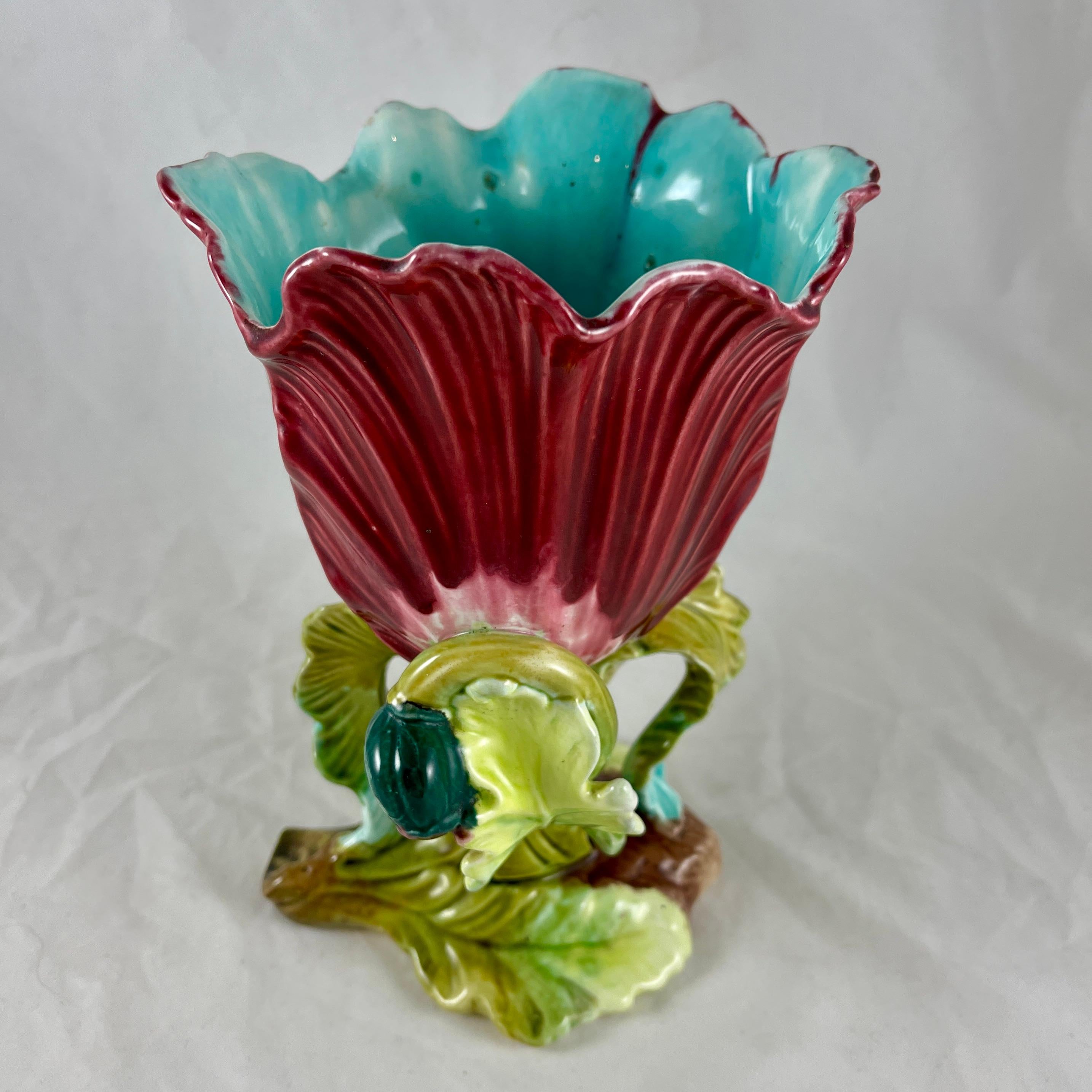 19th Century French Orchies Majolica Glazed Floral Form Vase In Good Condition For Sale In Philadelphia, PA