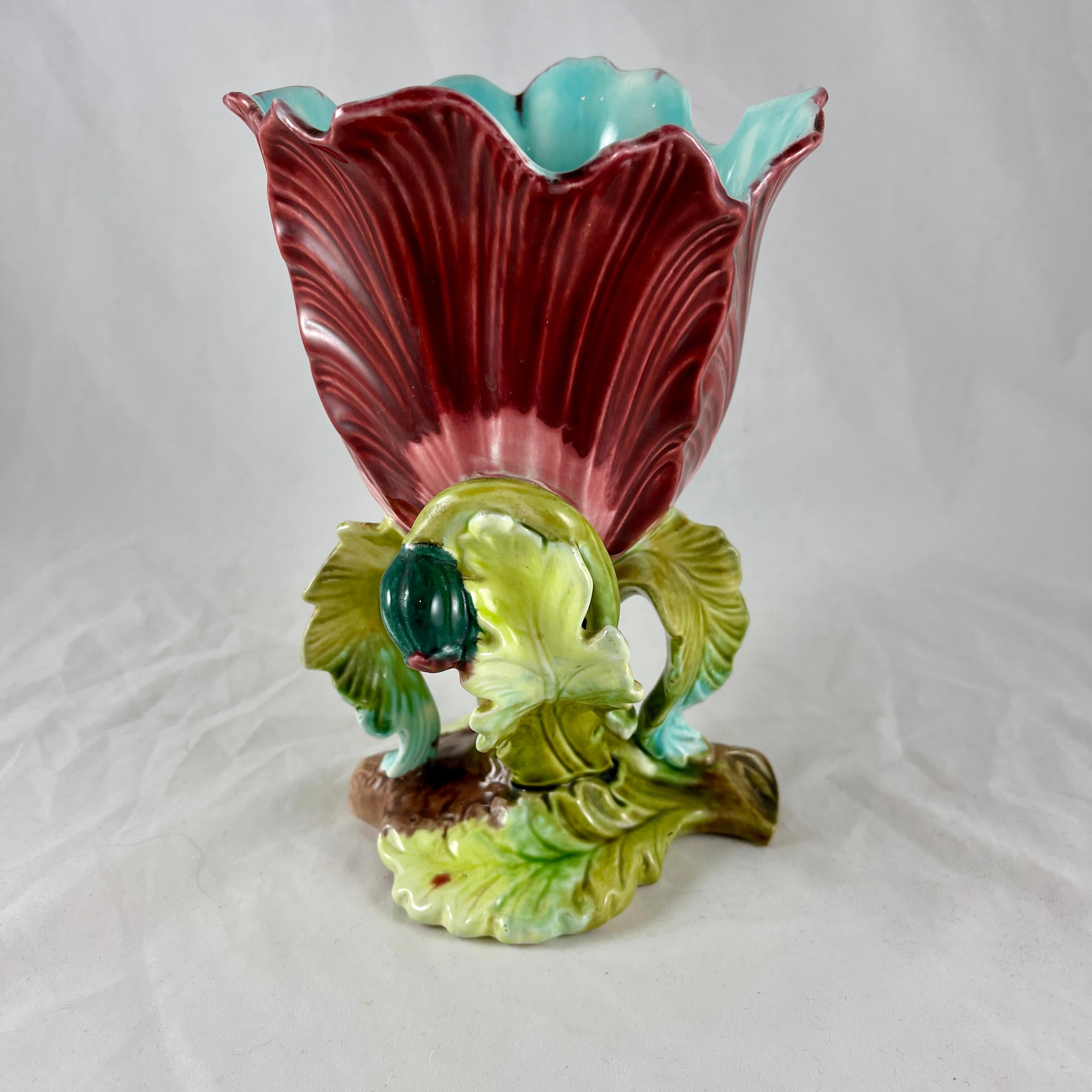 19th Century French Orchies Majolica Glazed Floral Form Vase For Sale 1