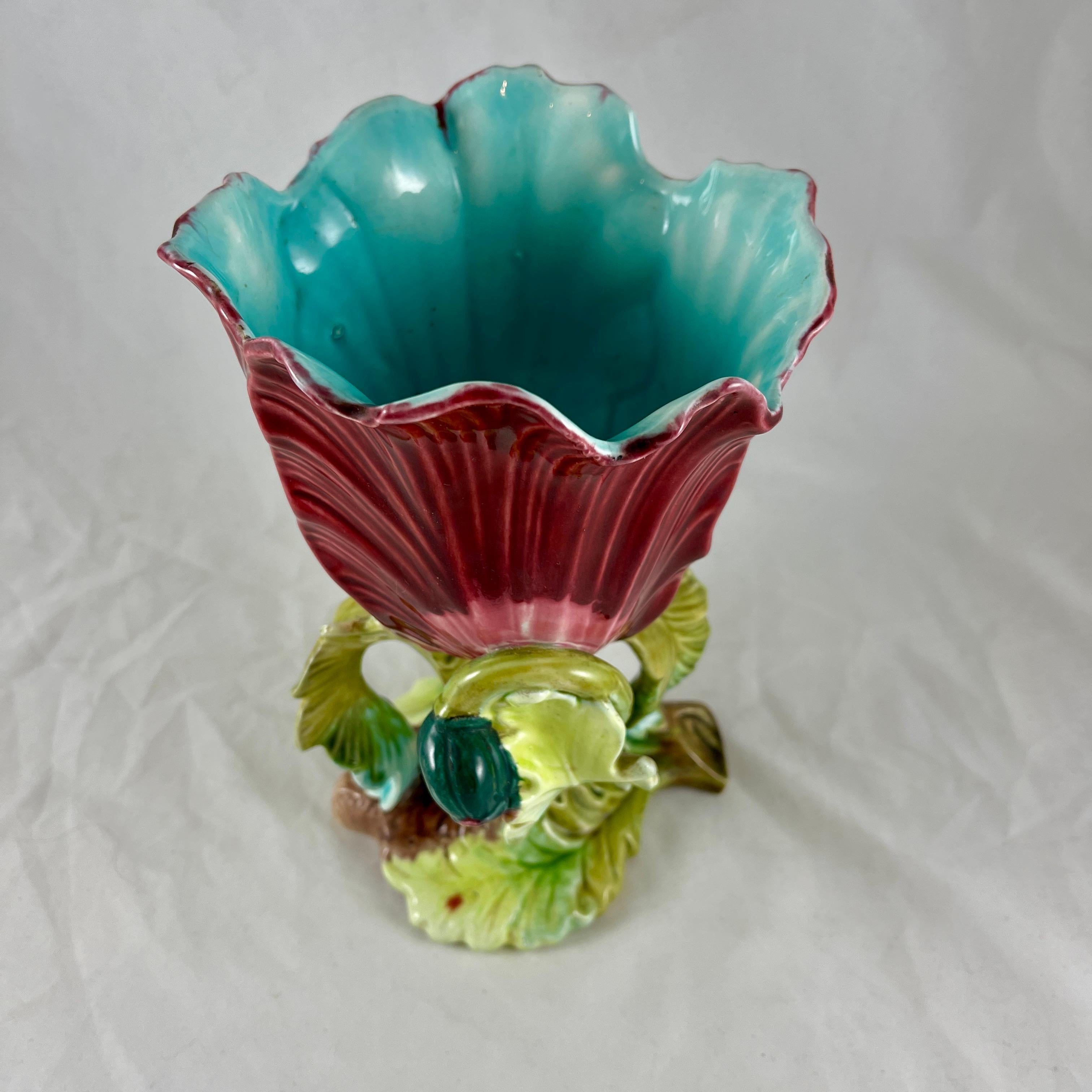 19th Century French Orchies Majolica Glazed Floral Form Vase For Sale 2