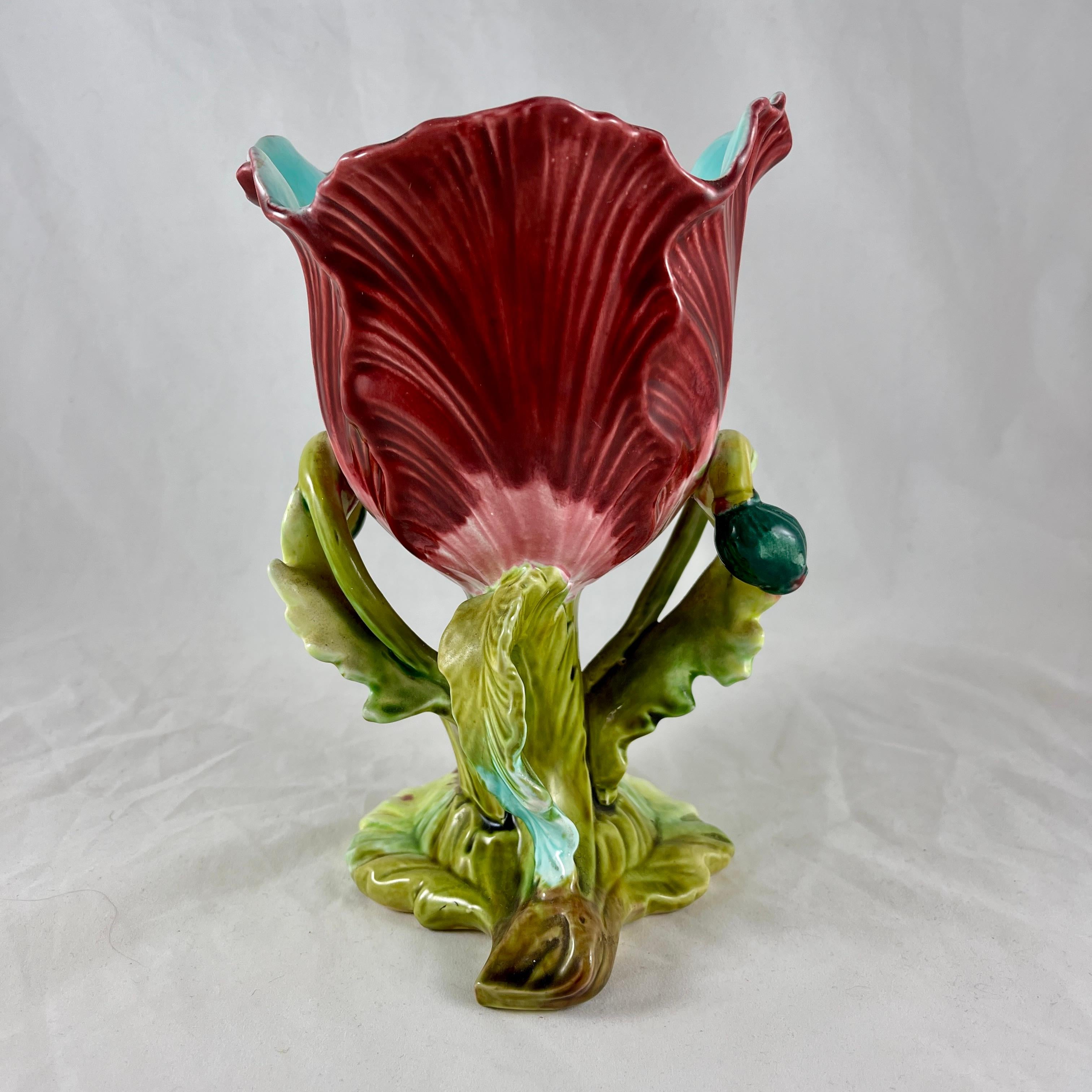 19th Century French Orchies Majolica Glazed Floral Form Vase For Sale 3
