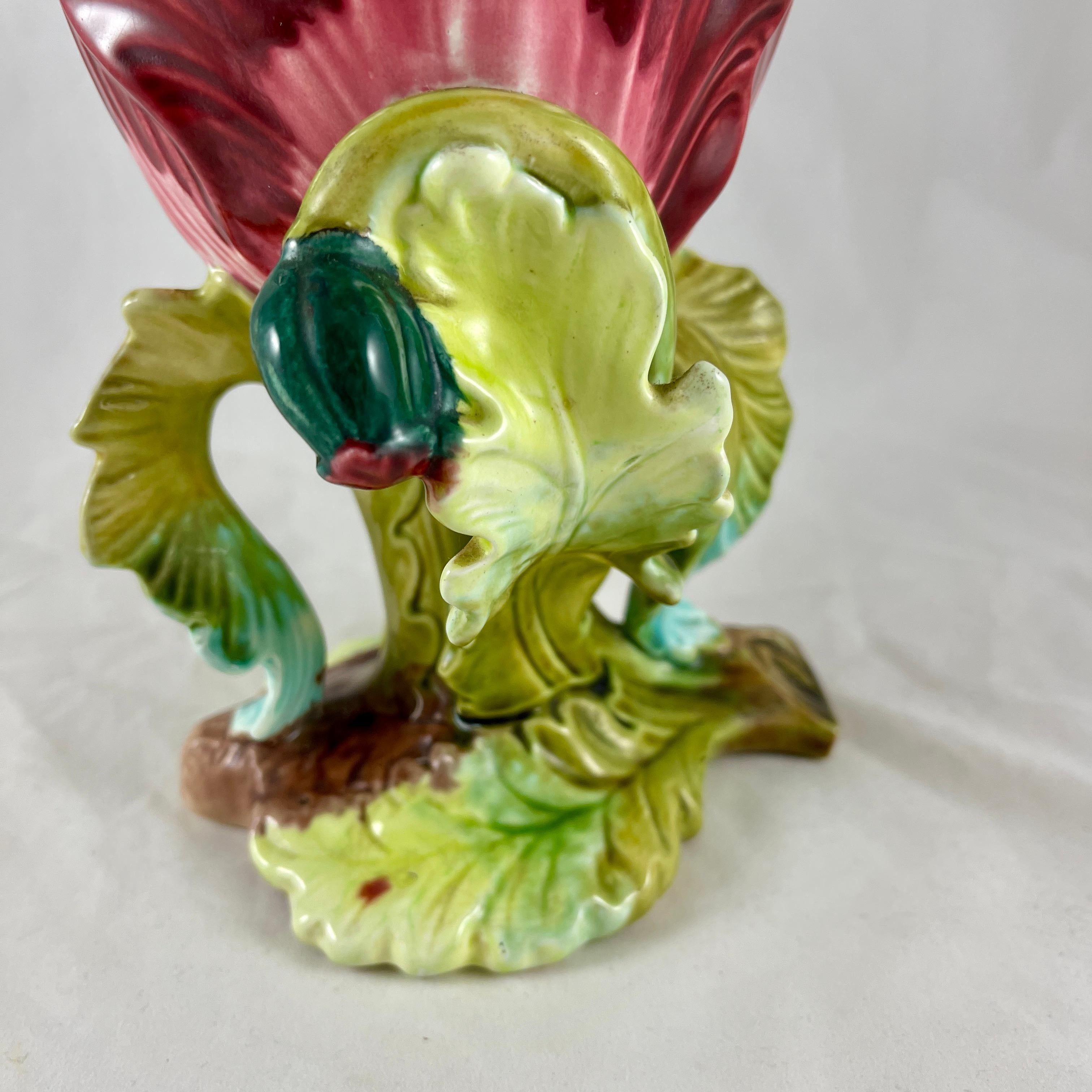 19th Century French Orchies Majolica Glazed Floral Form Vase For Sale 4