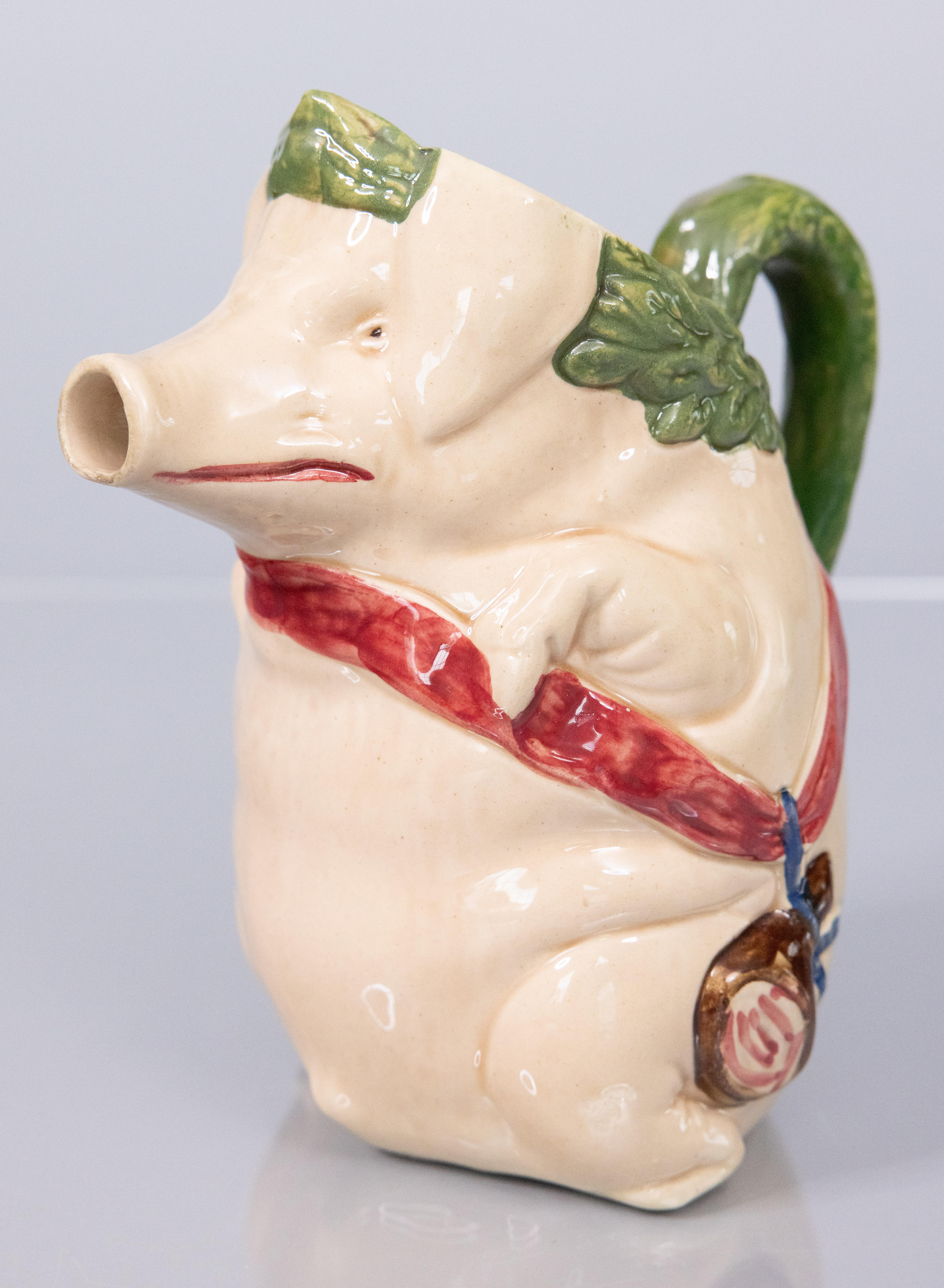 19th Century French Orchies Majolica Pig Pitcher For Sale 5