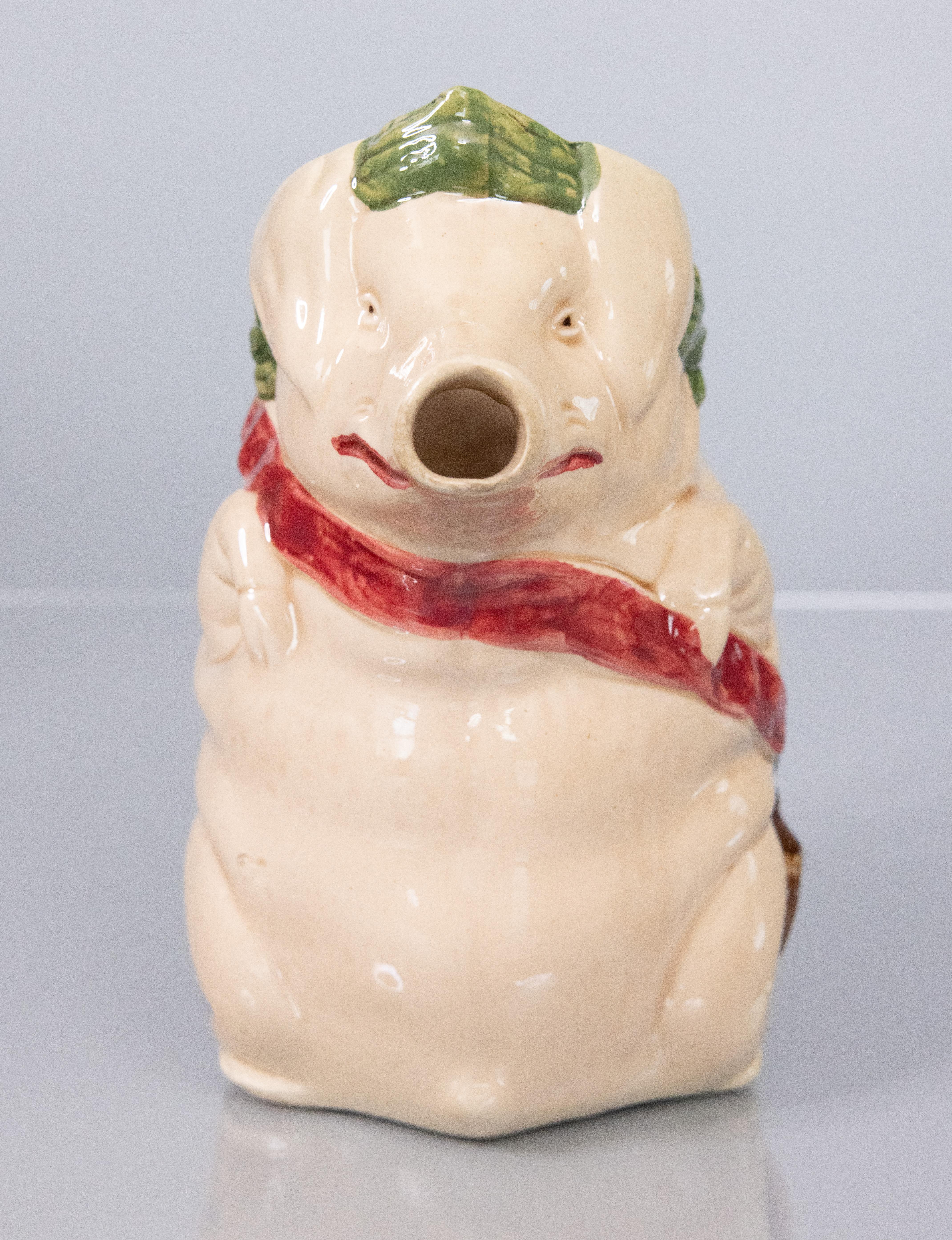 19th Century French Orchies Majolica Pig Pitcher In Good Condition For Sale In Pearland, TX