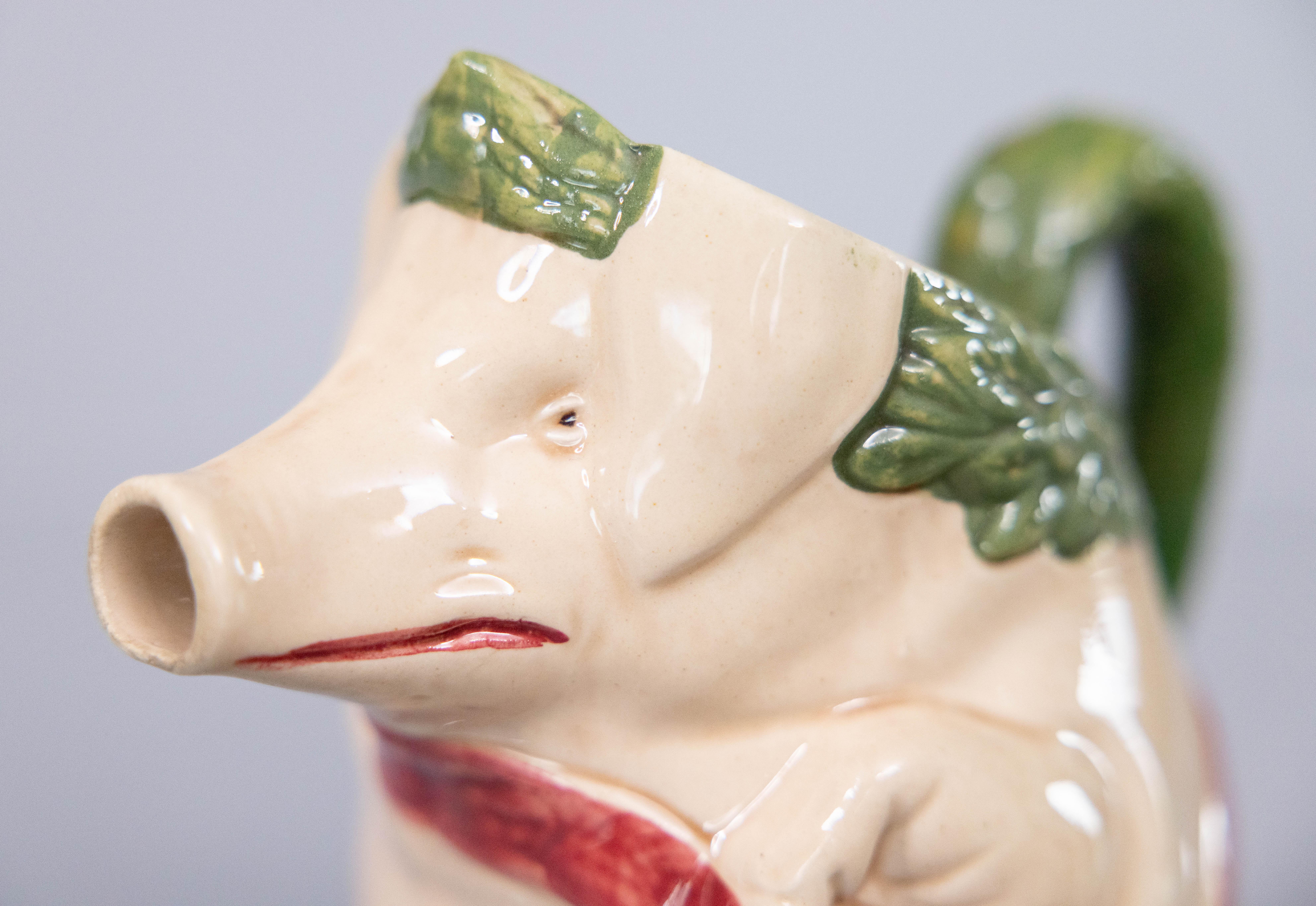 19th Century French Orchies Majolica Pig Pitcher For Sale 3