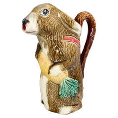 19th Century French Orchies Majolica Rabbit Pitcher