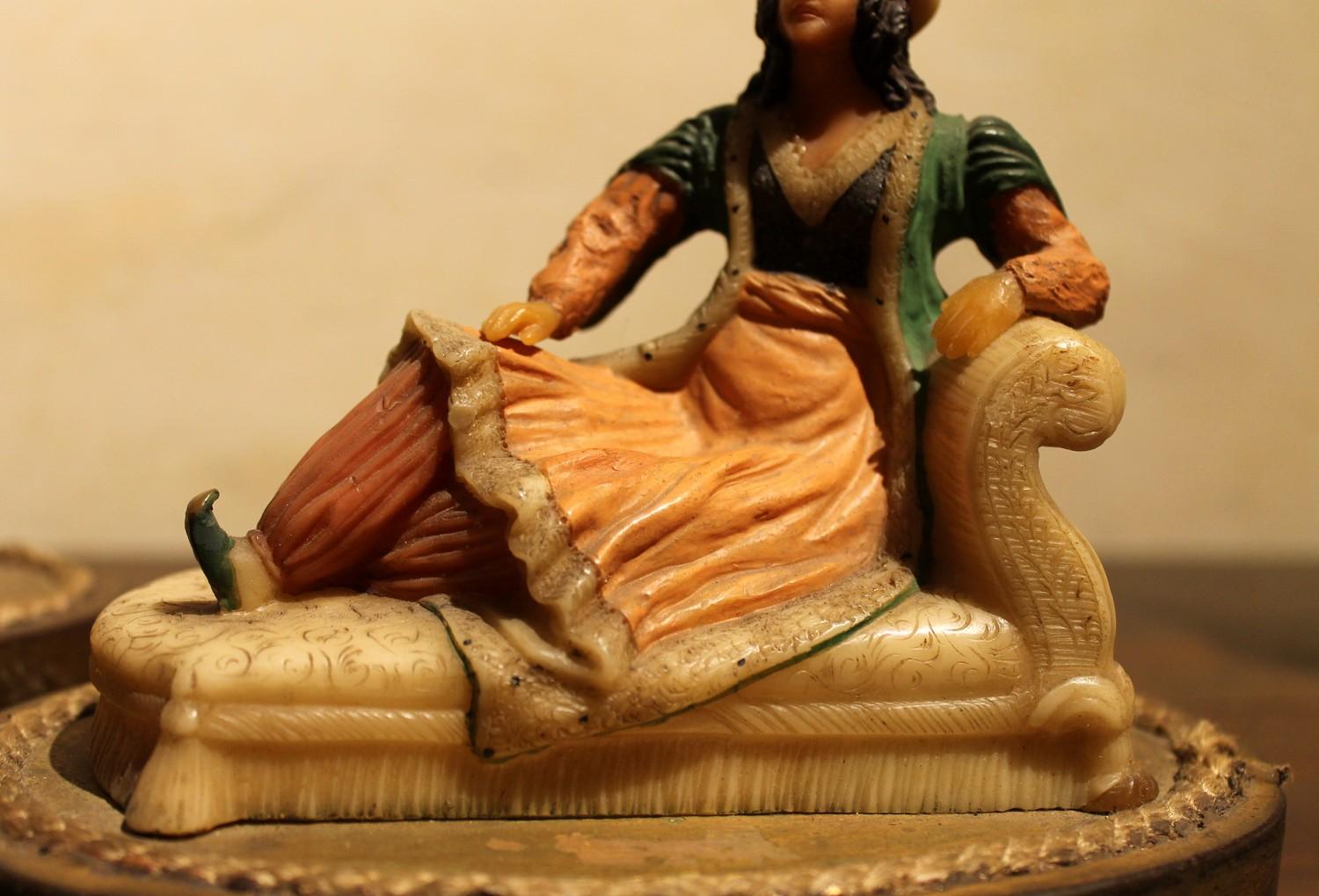 19th Century French Orientalist Polychrome Wax Sculptures on Giltwood Base For Sale 5