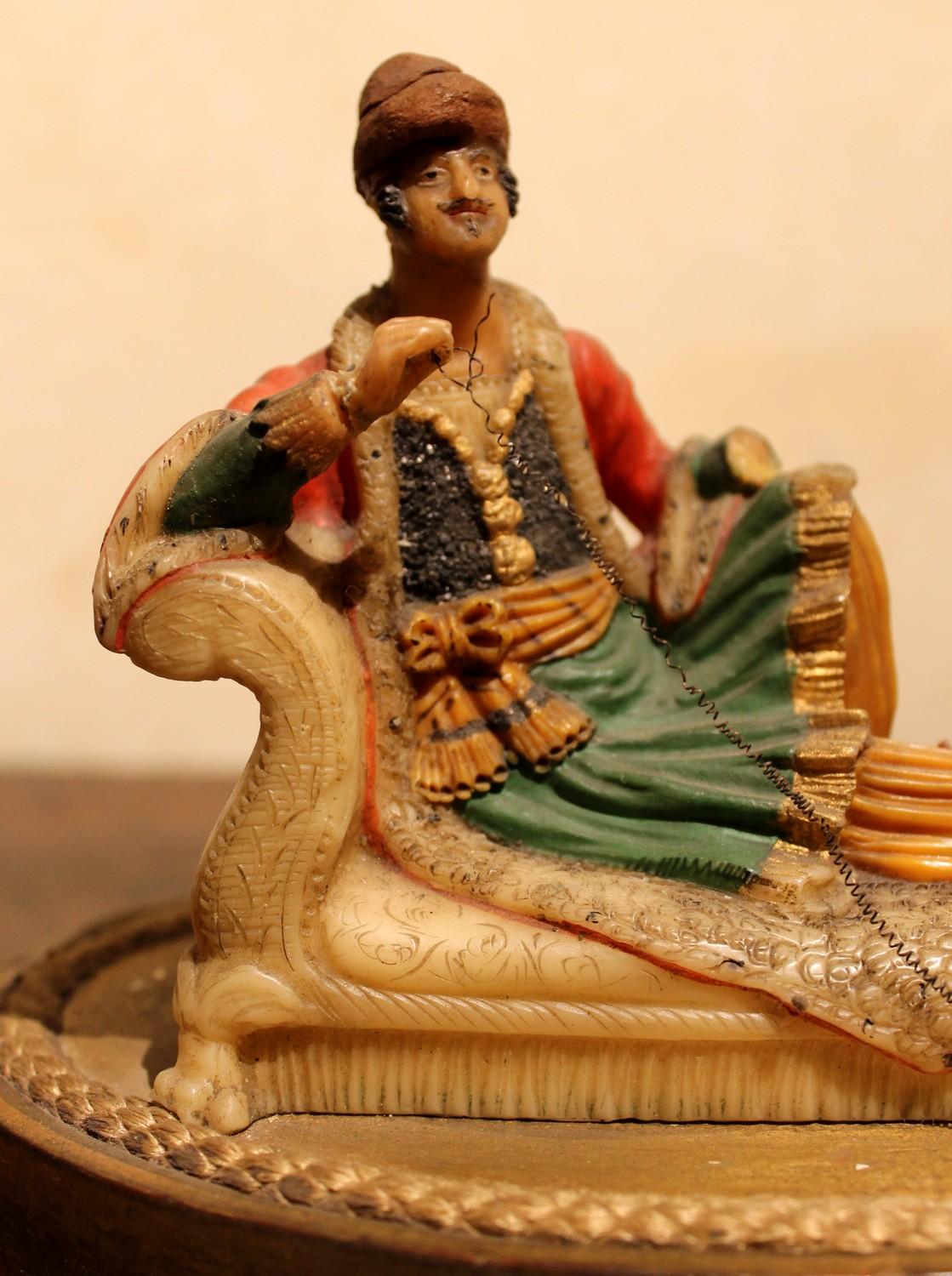 19th Century French Orientalist Polychrome Wax Sculptures on Giltwood Base For Sale 6