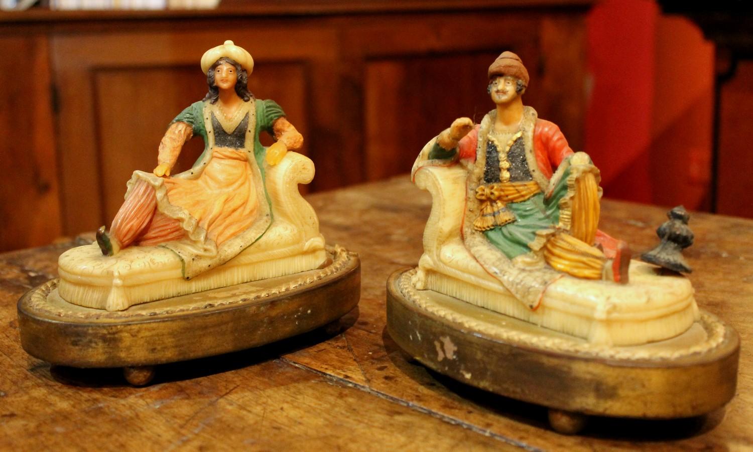 19th Century French Orientalist Polychrome Wax Sculptures on Giltwood Base For Sale 13