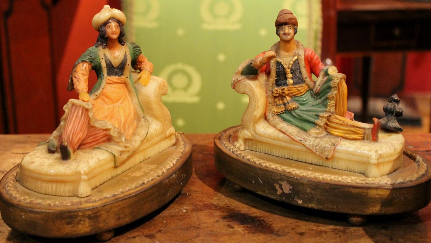 19th Century French Orientalist Polychrome Wax Sculptures on Giltwood Base For Sale 14