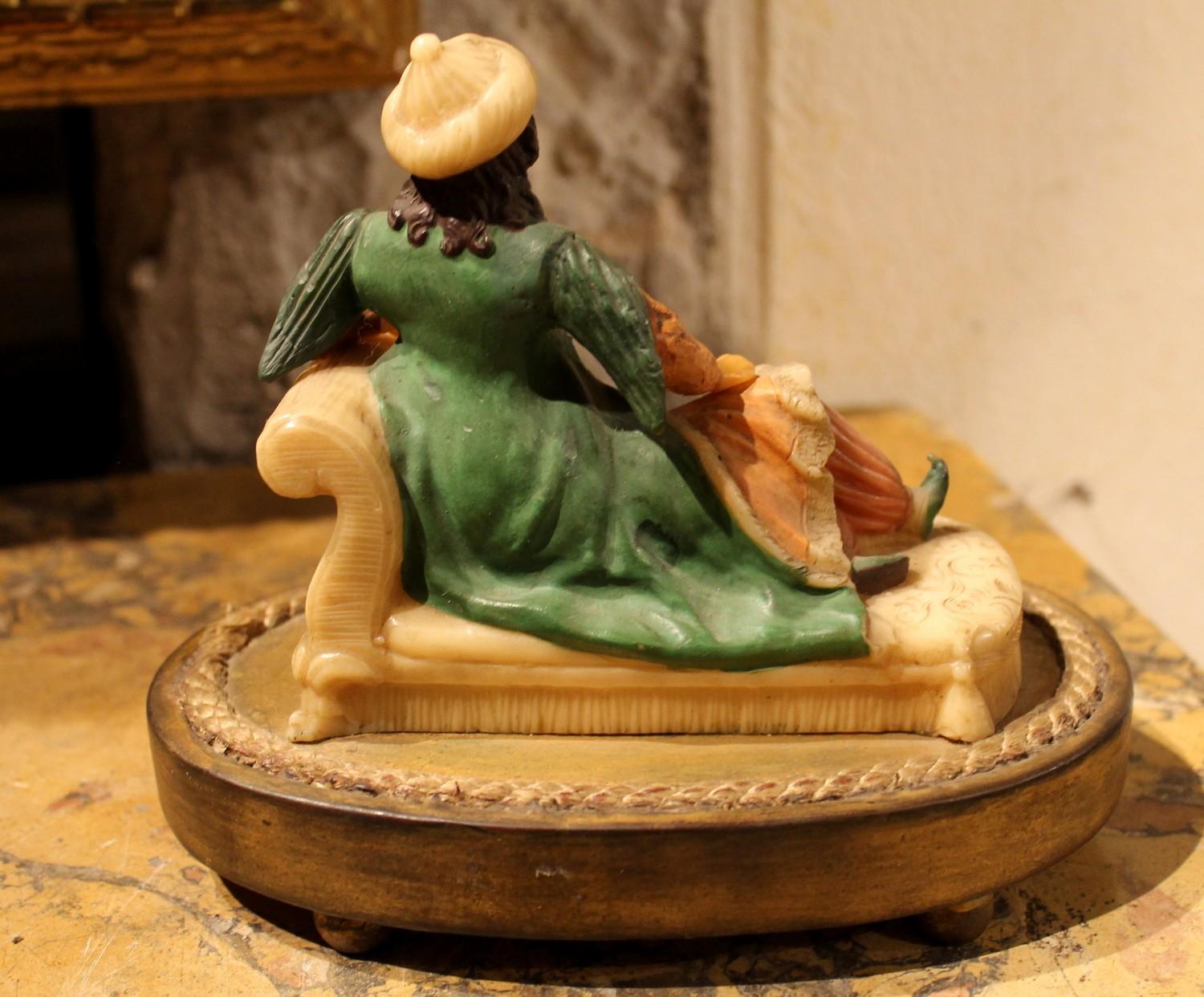 19th Century French Orientalist Polychrome Wax Sculptures on Giltwood Base For Sale 1