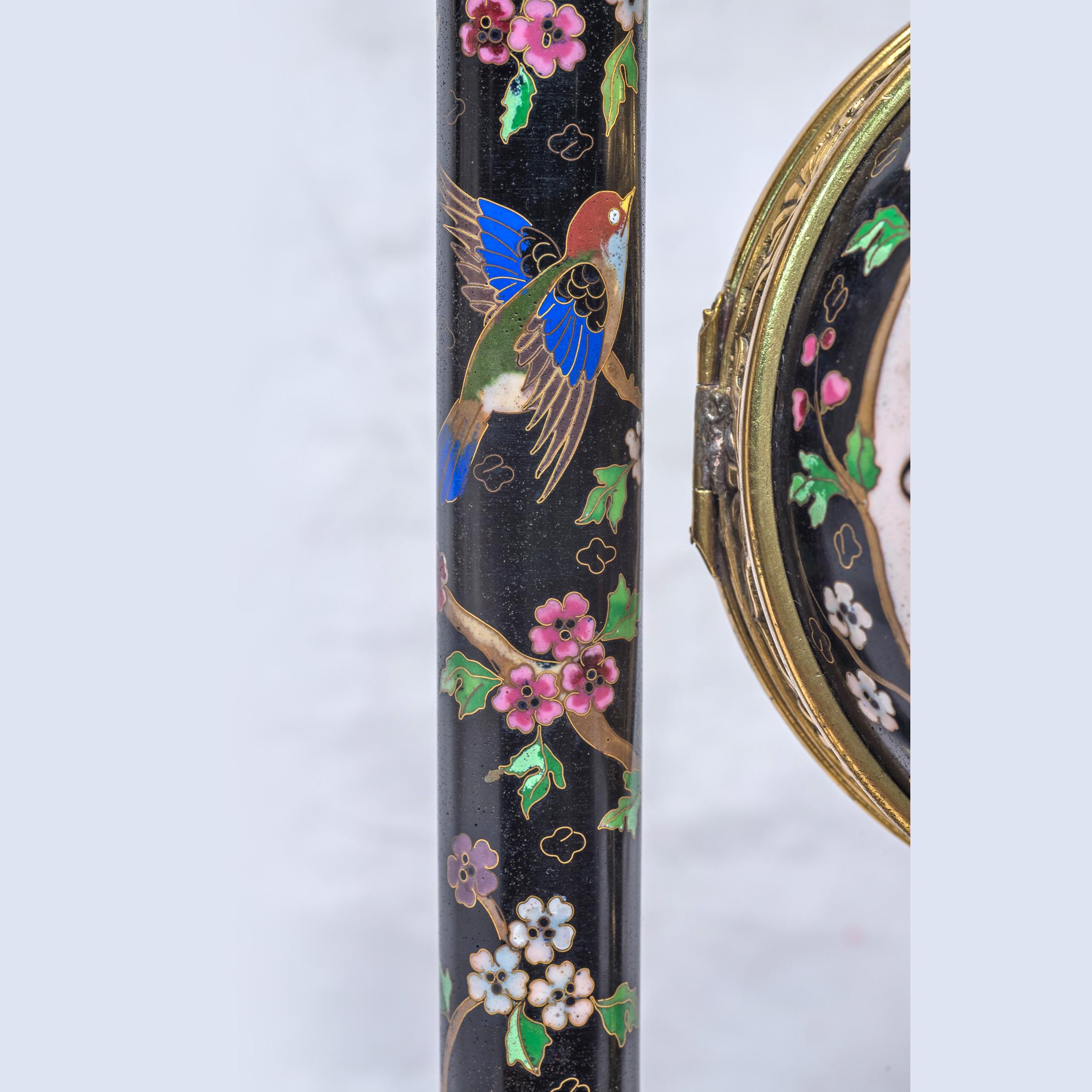 19. Jahrhundert Französisches Uhrenset aus Goldbronze und Cloisonné-Emaille Japonisme im Angebot 8