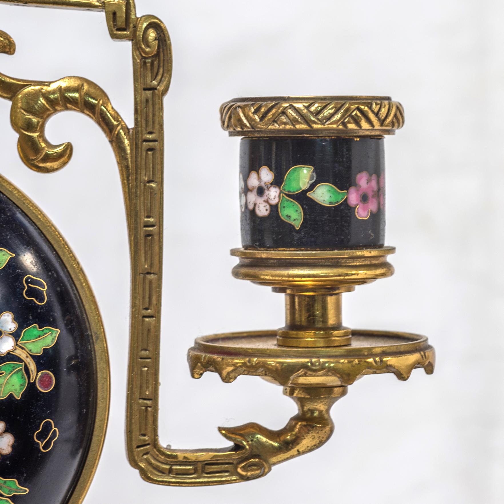 19th Century French Ormolu and Cloisonné Enamel Japonisme Clock Set For Sale 2