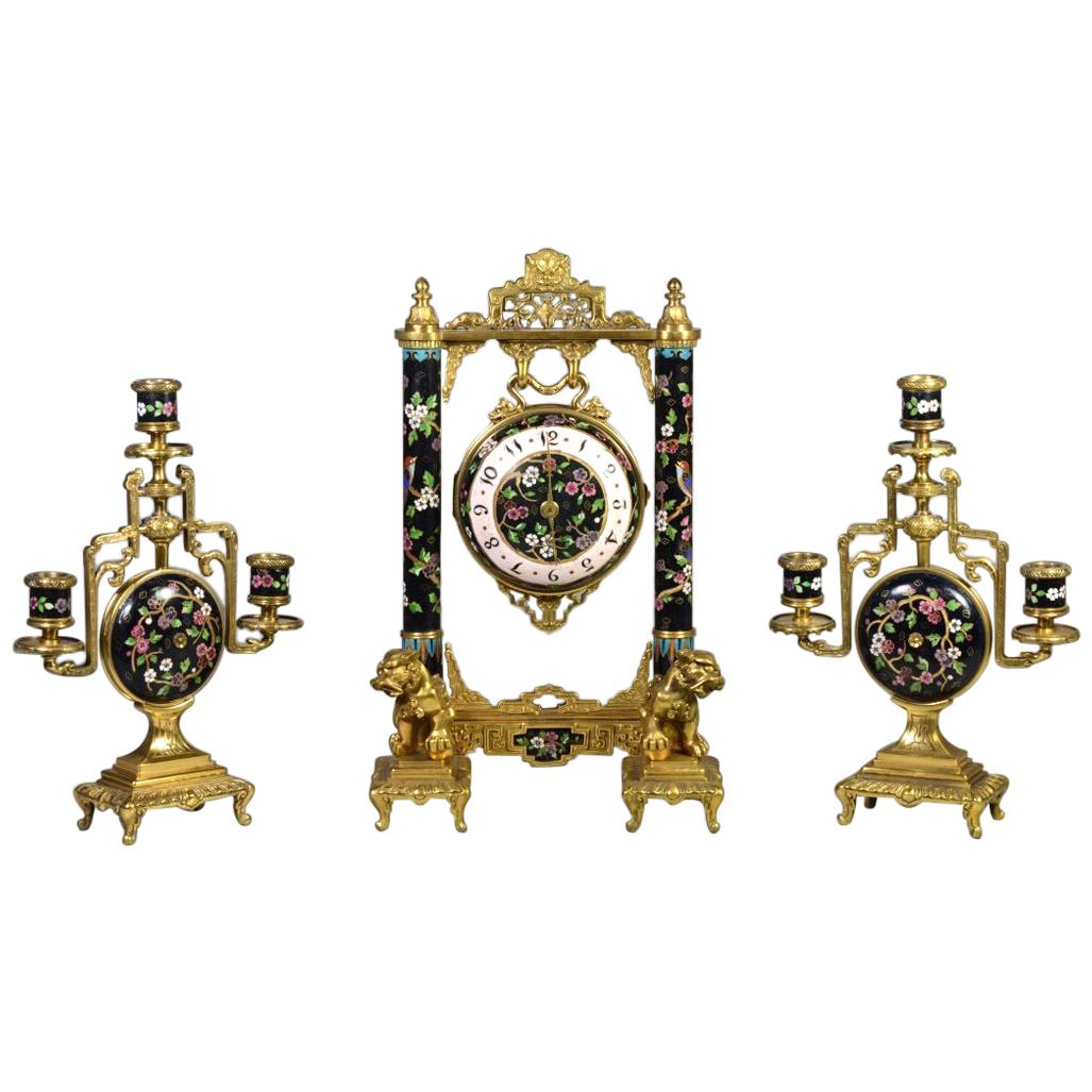 19th Century French Ormolu and Cloisonné Enamel Japonisme Clock Set