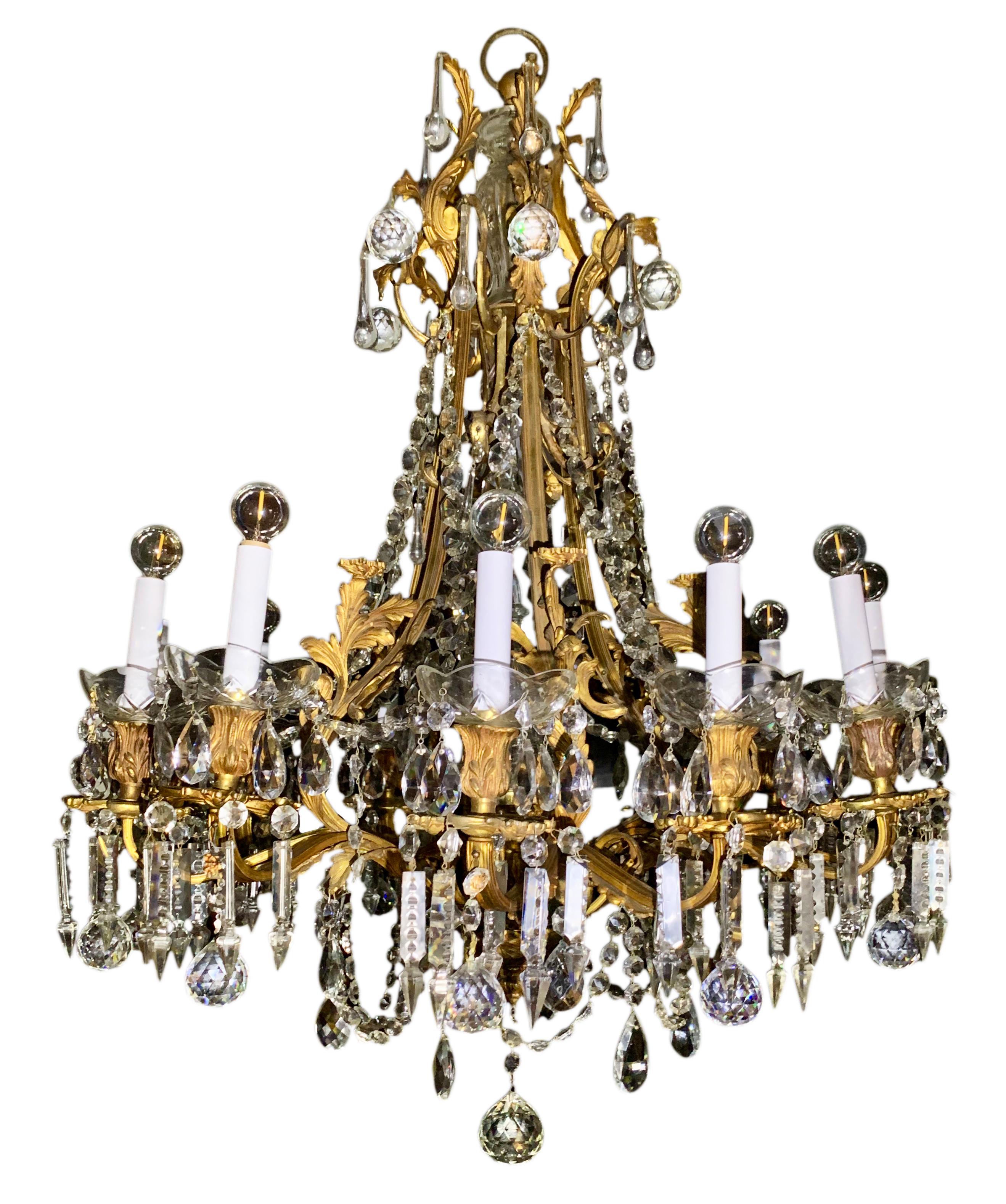 Crystal 19th century French ormolu and crystal Marie Antoinette chandelier For Sale