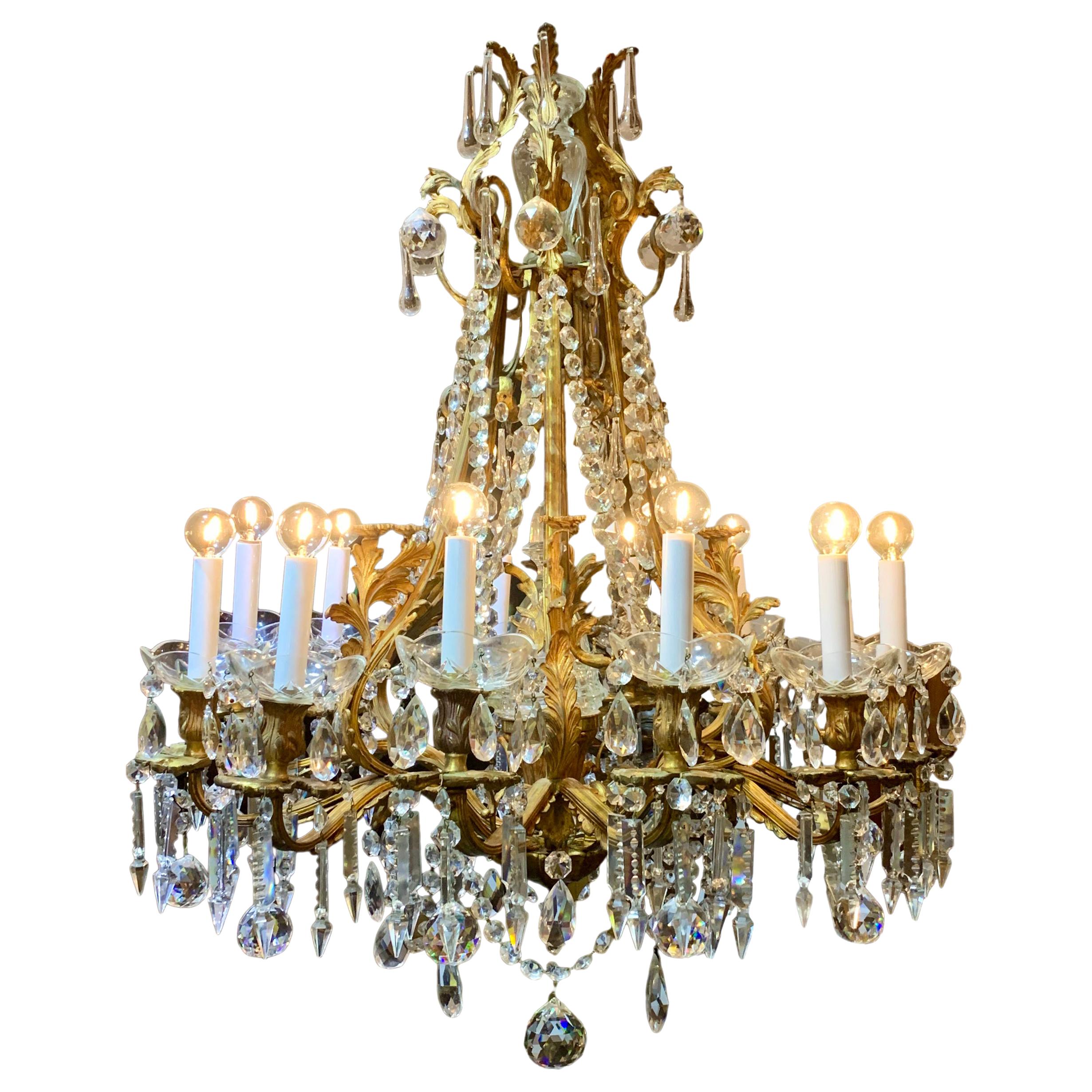 19th century French ormolu and crystal Marie Antoinette chandelier For Sale
