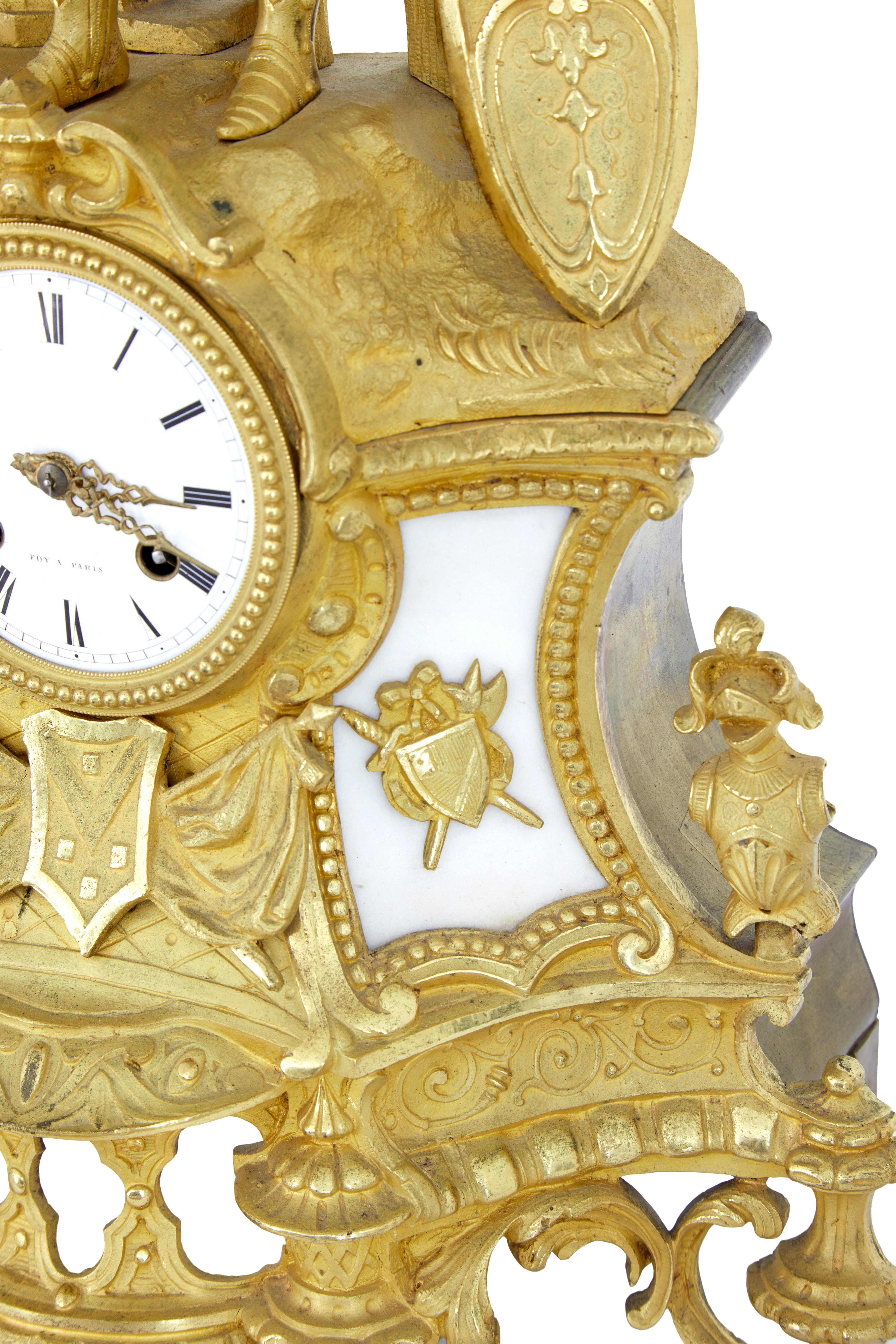 19th century French ormolu and marble figural mantel clock For Sale 3