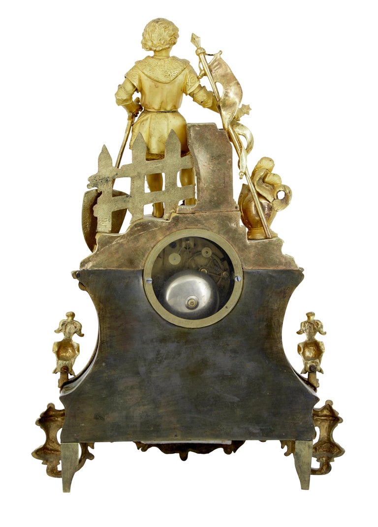 Hand-Crafted 19th Century French Ormolu and Marble Figural Mantel Clock For Sale