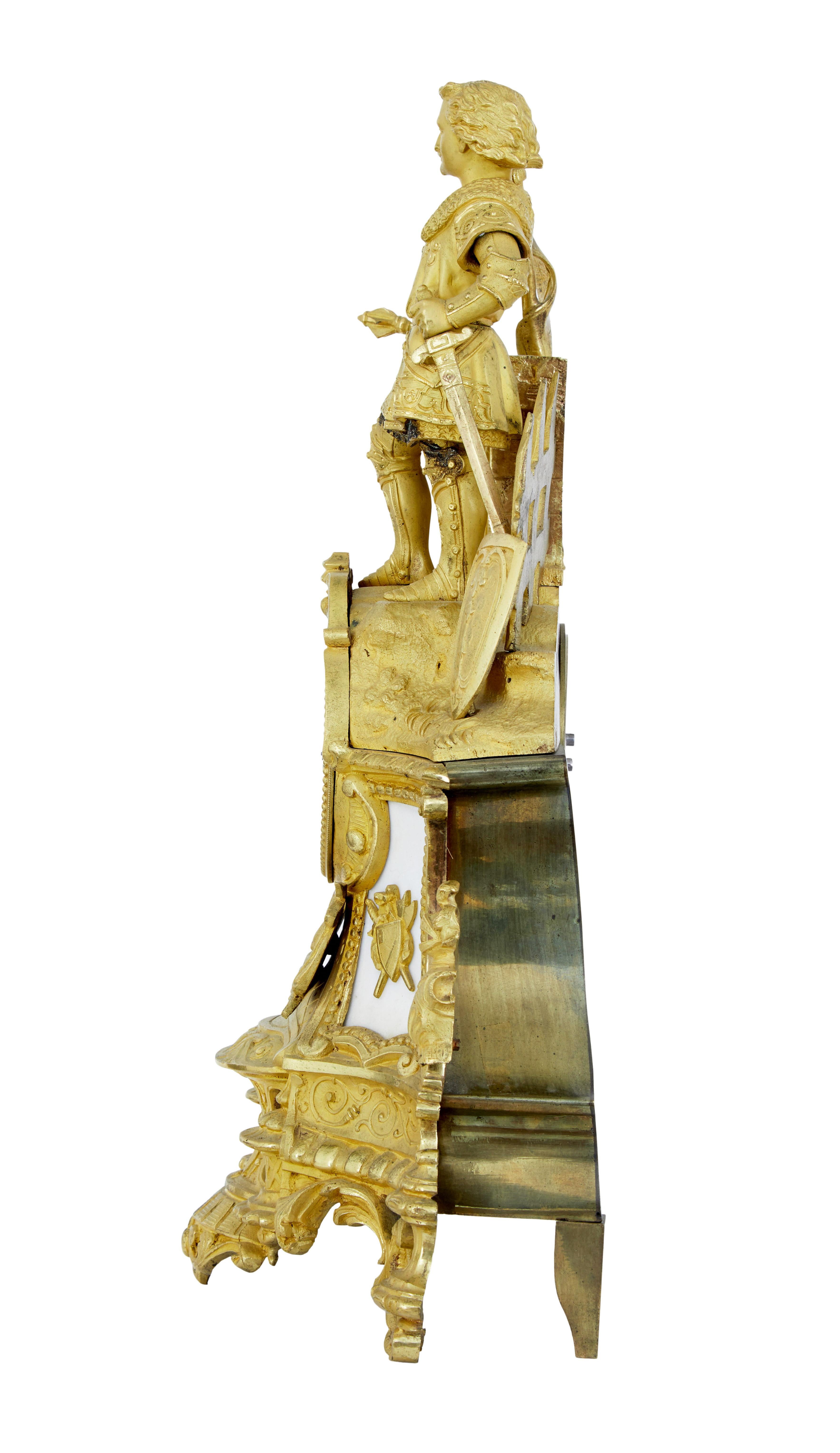 Moulage Pendule de cheminée française du XIXe siècle en bronze doré et marbre en vente