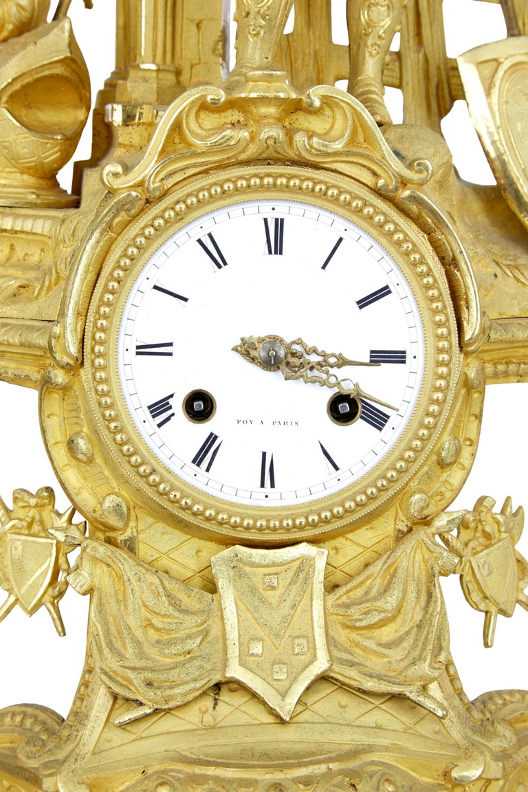 19th Century French Ormolu and Marble Figural Mantel Clock For Sale 2