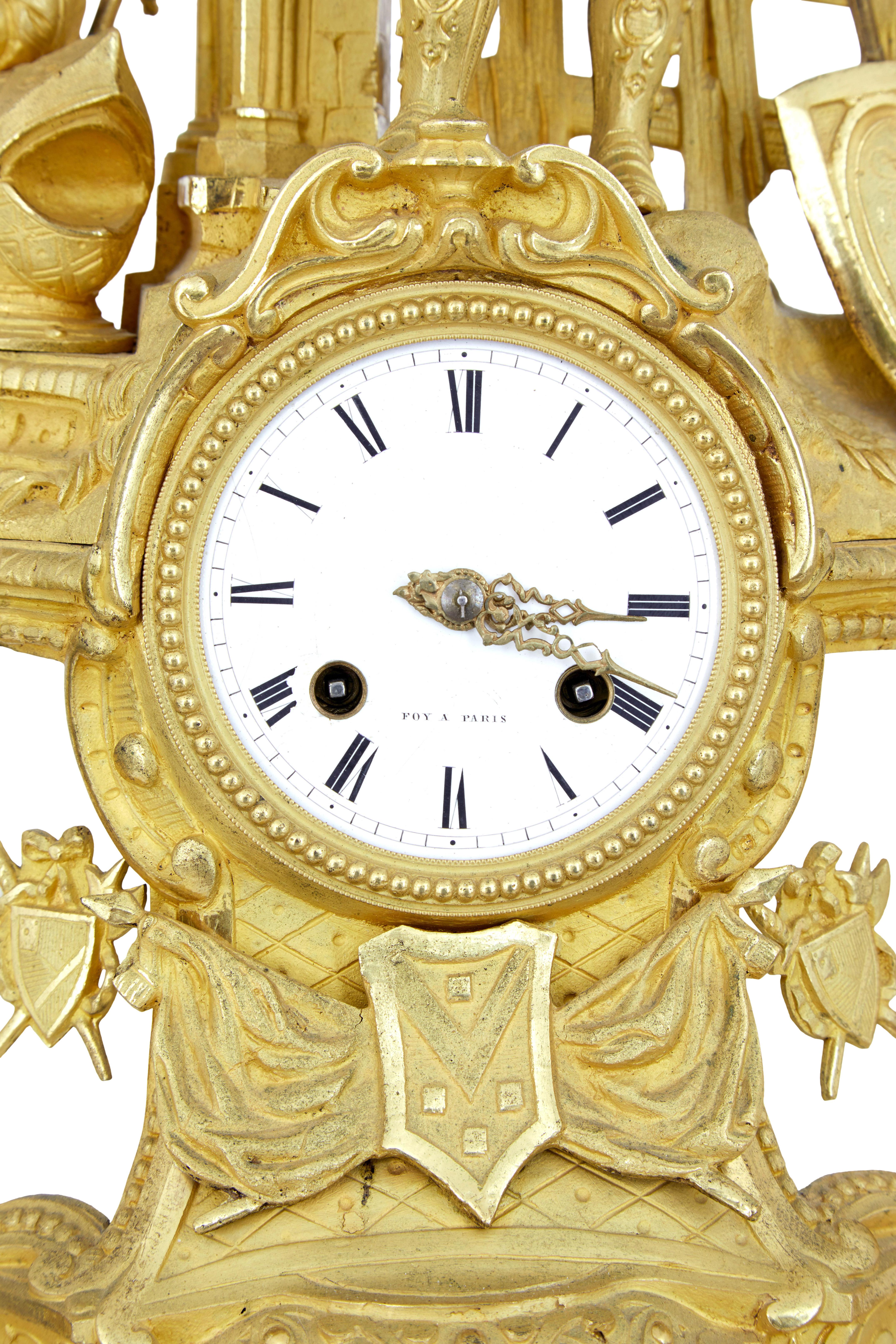 Ormolu 19th century French ormolu and marble figural mantel clock For Sale