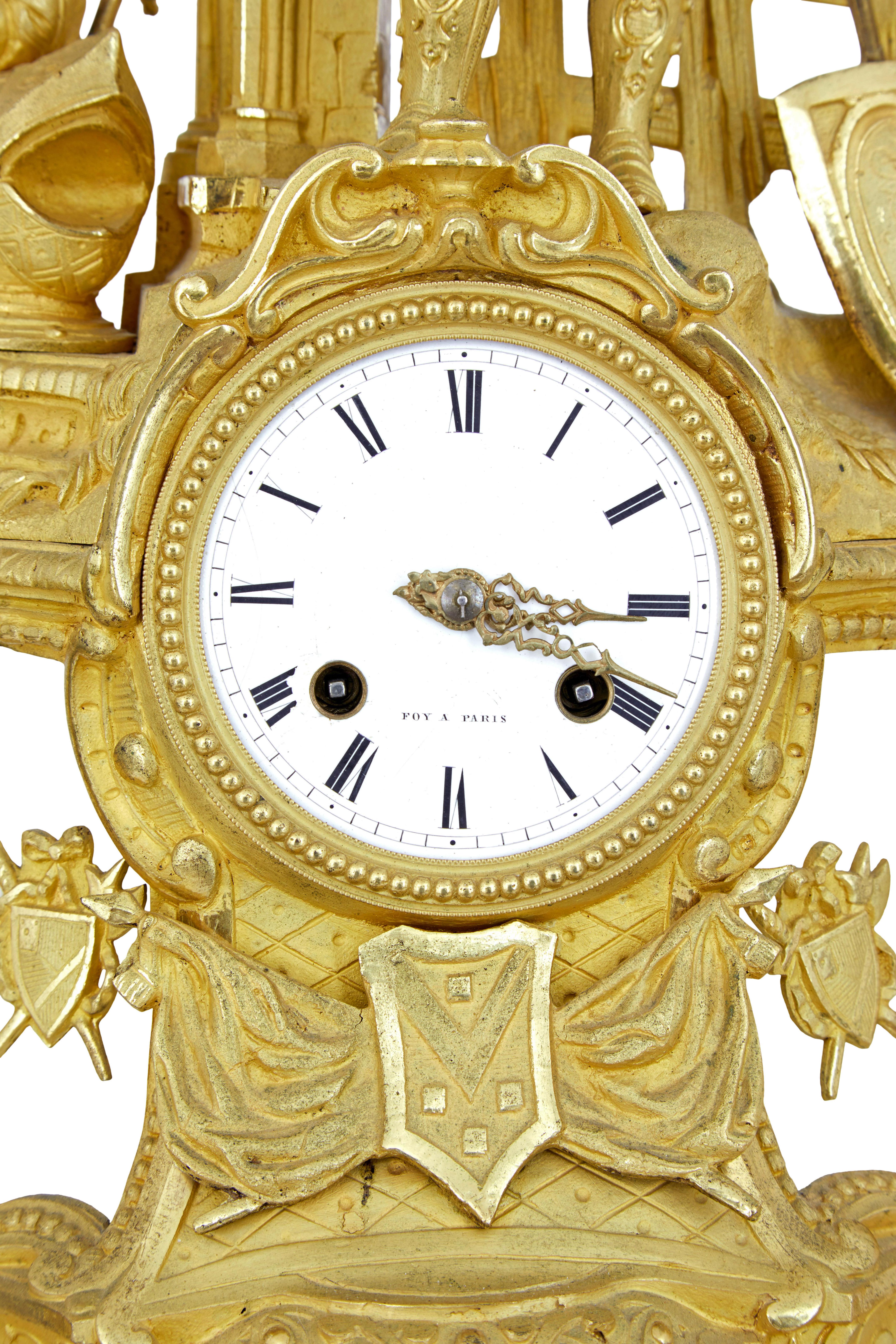 Ormolu 19th century French ormolu and marble figural mantel clock For Sale